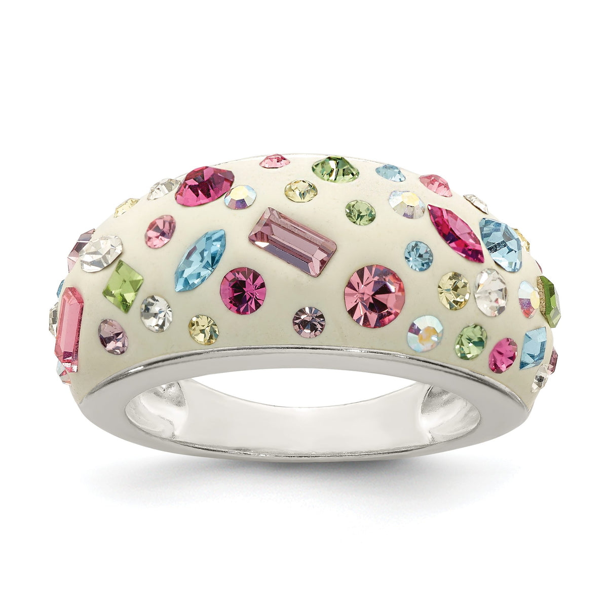 Stellux Crystal Multi-Color White Ring in Sterling Silver, Textured, Size 6–8 - Sophia Jewelers Main image