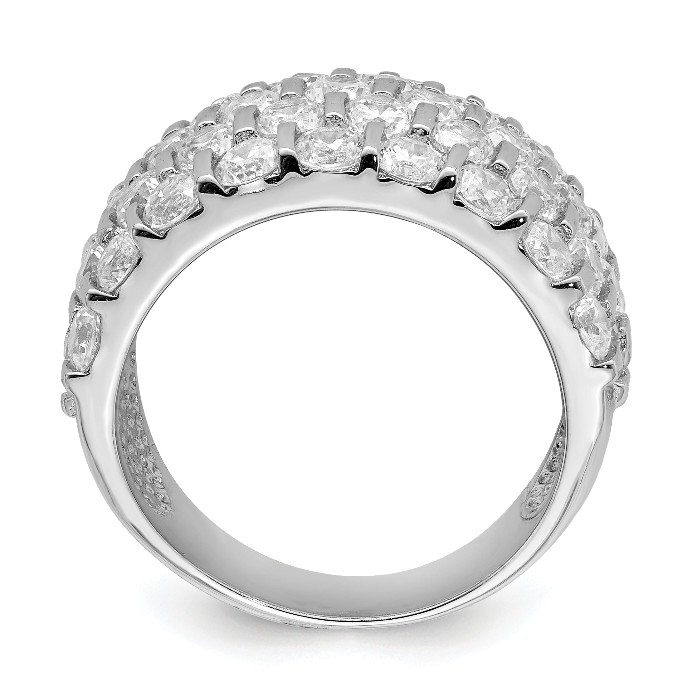 Sterling Silver Rhodium-plated CZ Wide Band Ring