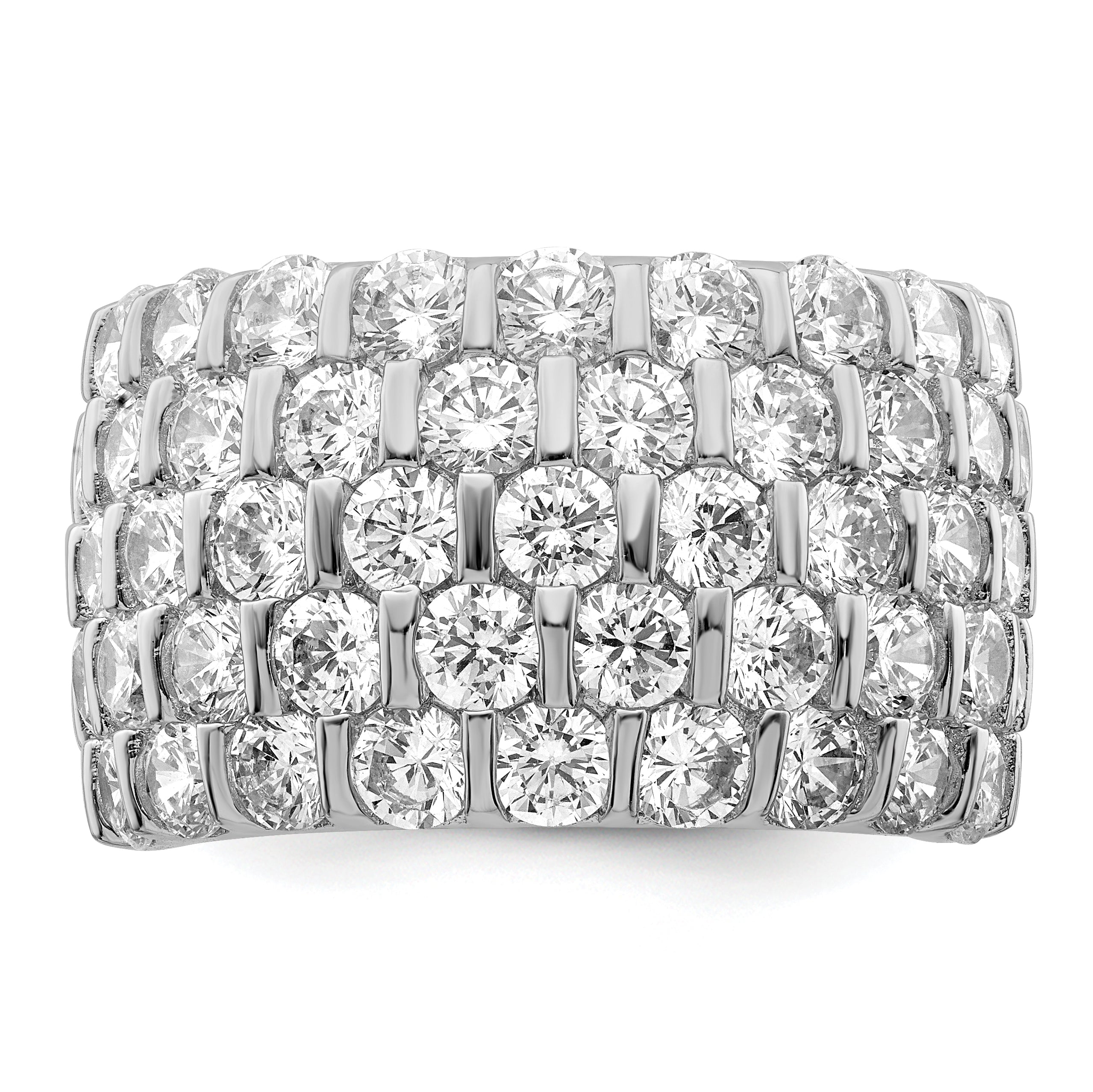 Sterling Silver Rhodium-plated CZ Wide Band Ring