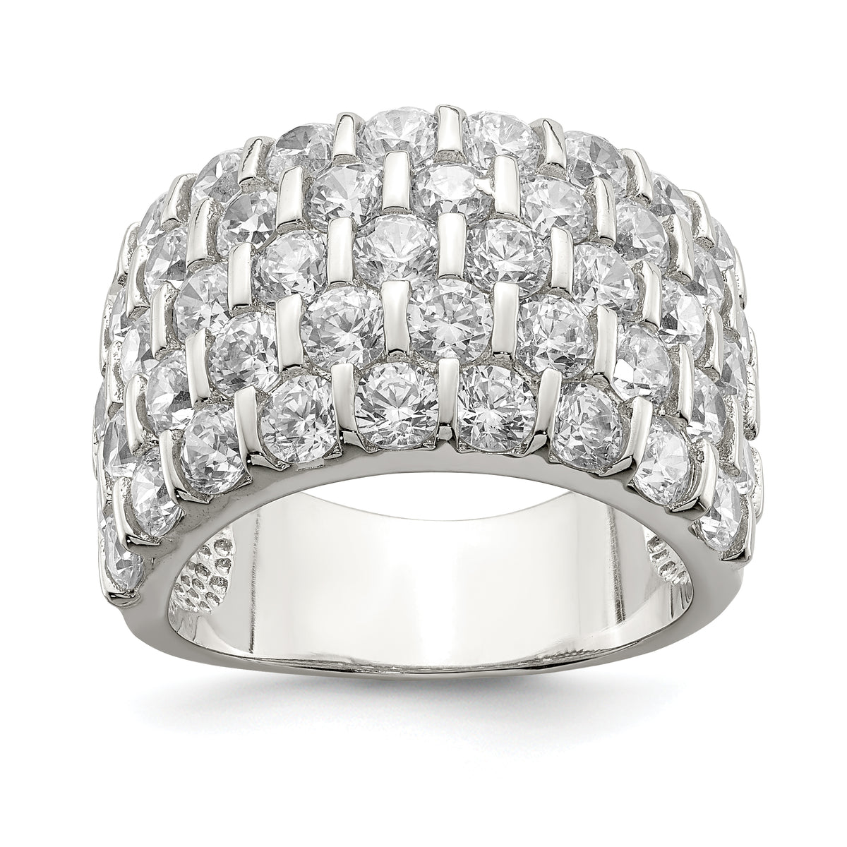 Sterling Silver Rhodium-plated CZ Wide Band Ring