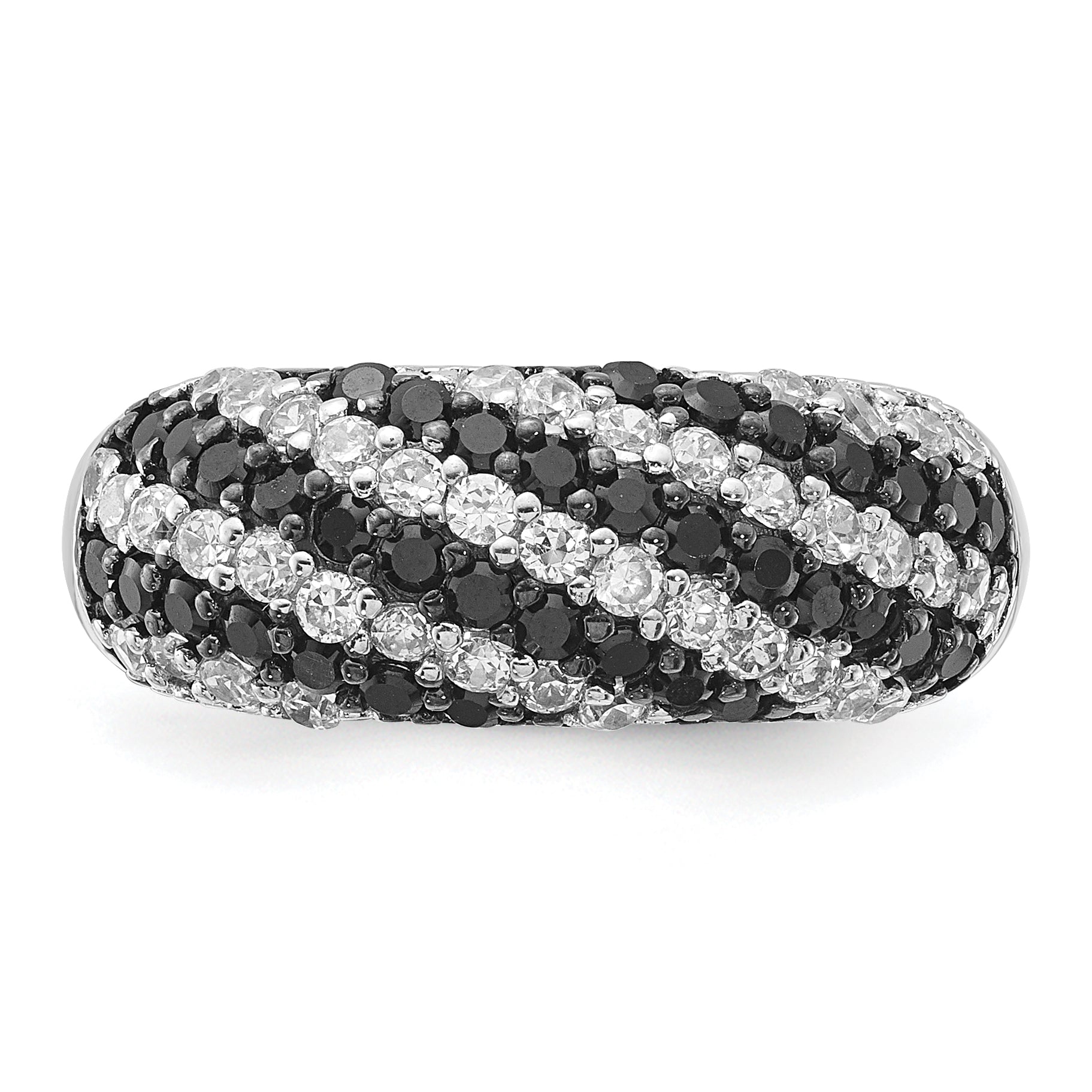 Sterling Silver Rhodium-plated Black & White CZ Ring