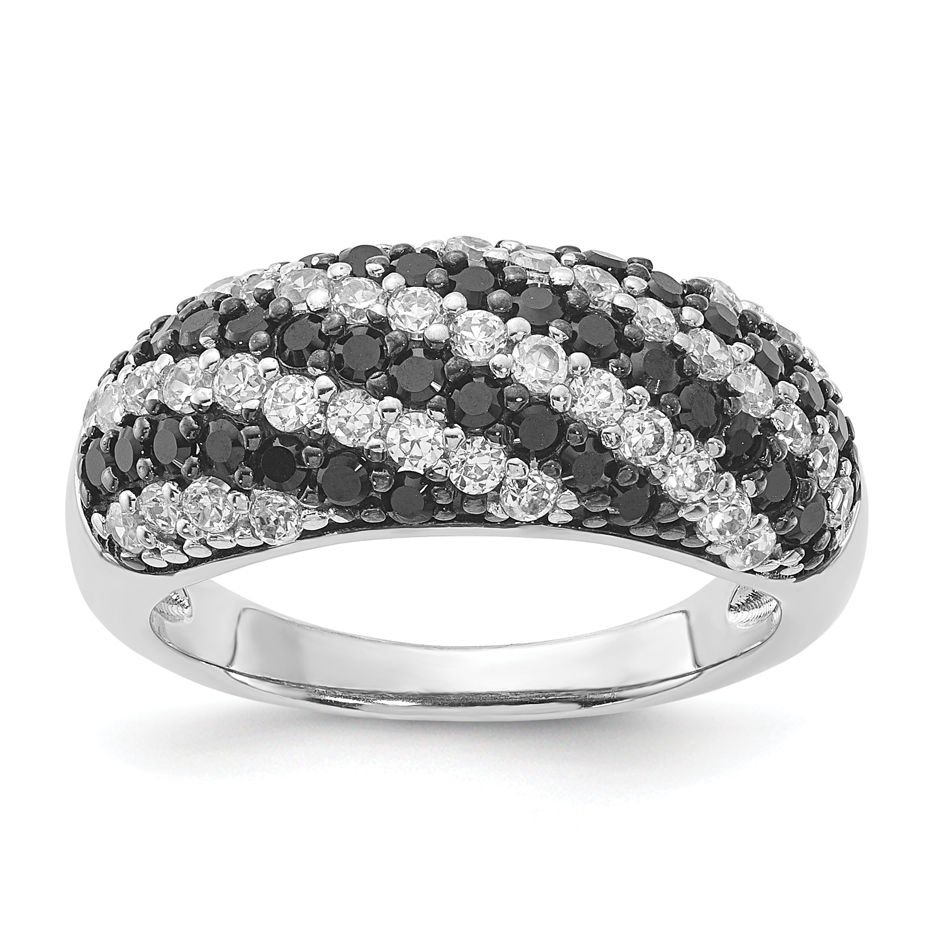 Sterling Silver Rhodium-plated Black & White CZ Ring