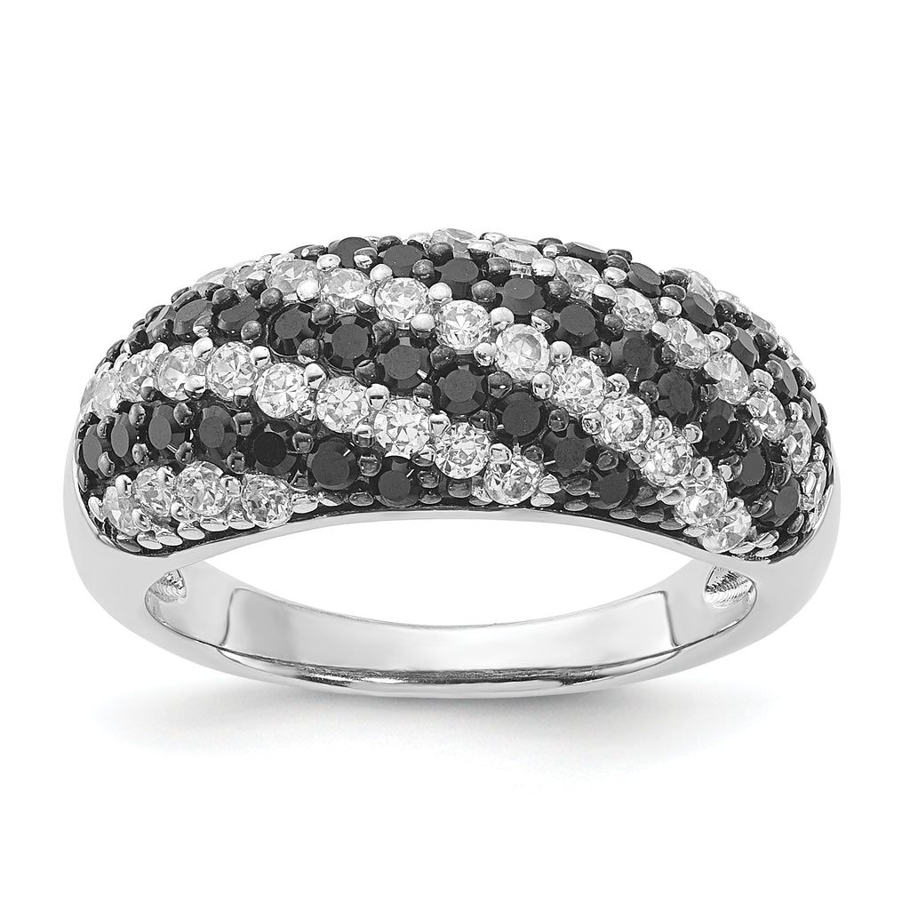 Sterling Silver Rhodium-plated Black & White CZ Ring