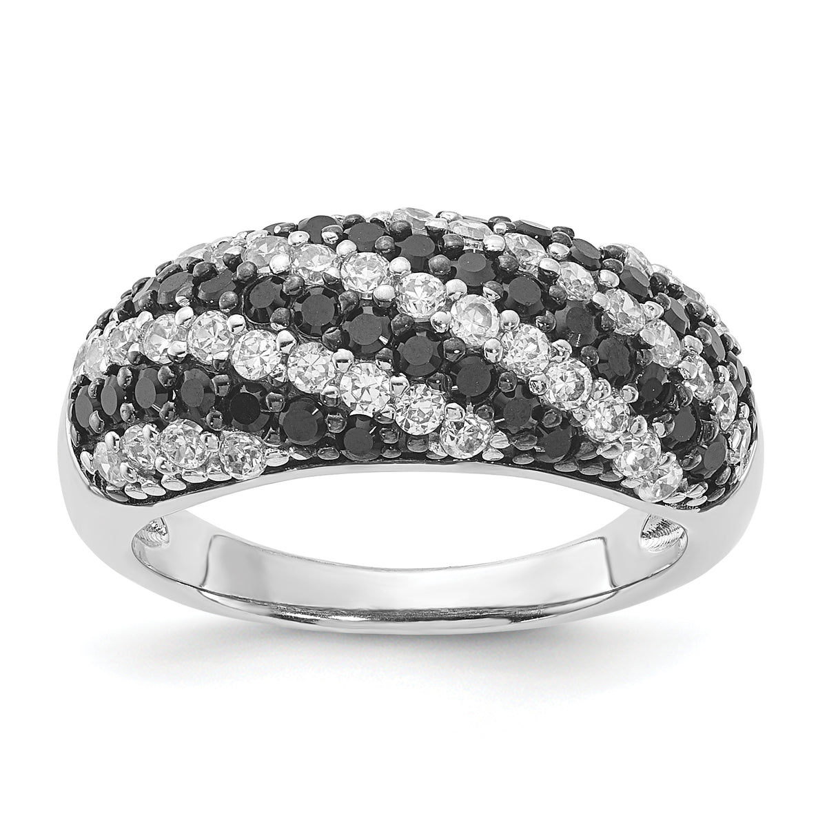 Sterling Silver Rhodium-plated Black & White CZ Ring