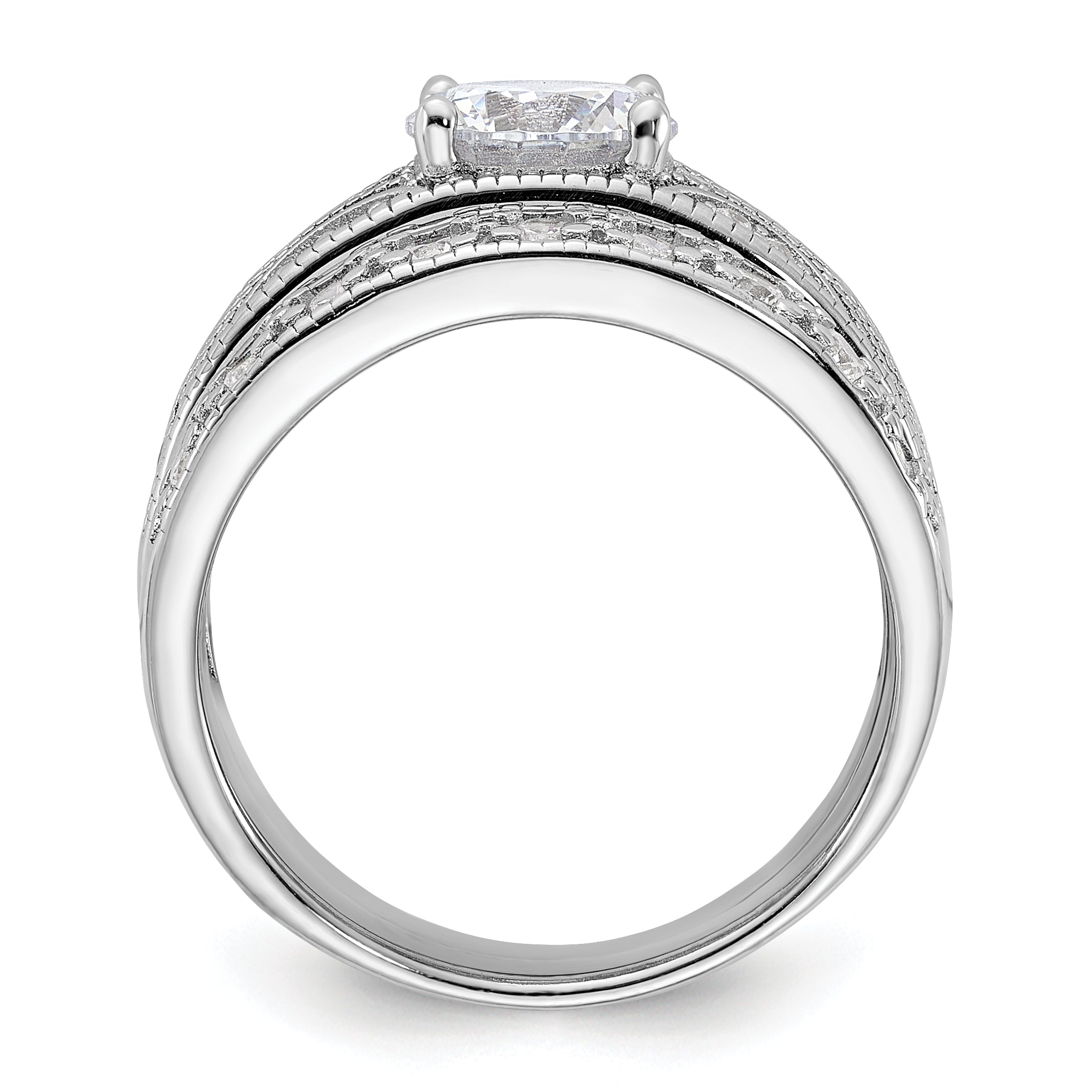 Sterling Silver Rhodium-Plated Round Cubic Zirconi Center Wedding Ring Set Secondary image