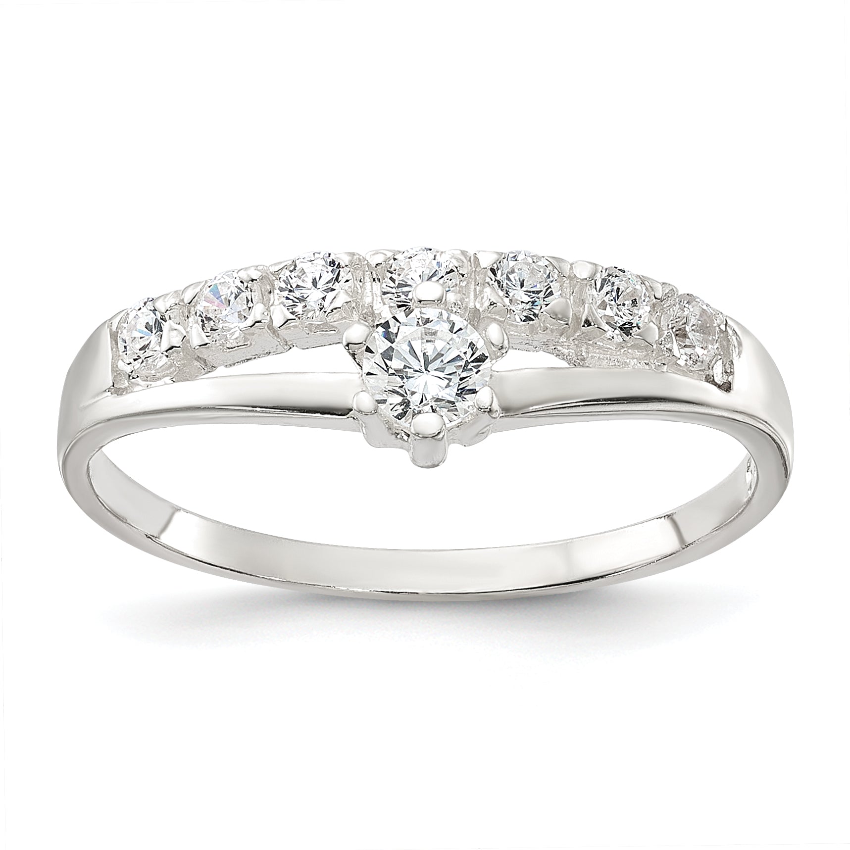 Sterling Silver Row and Solitaire CZ Ring Main image