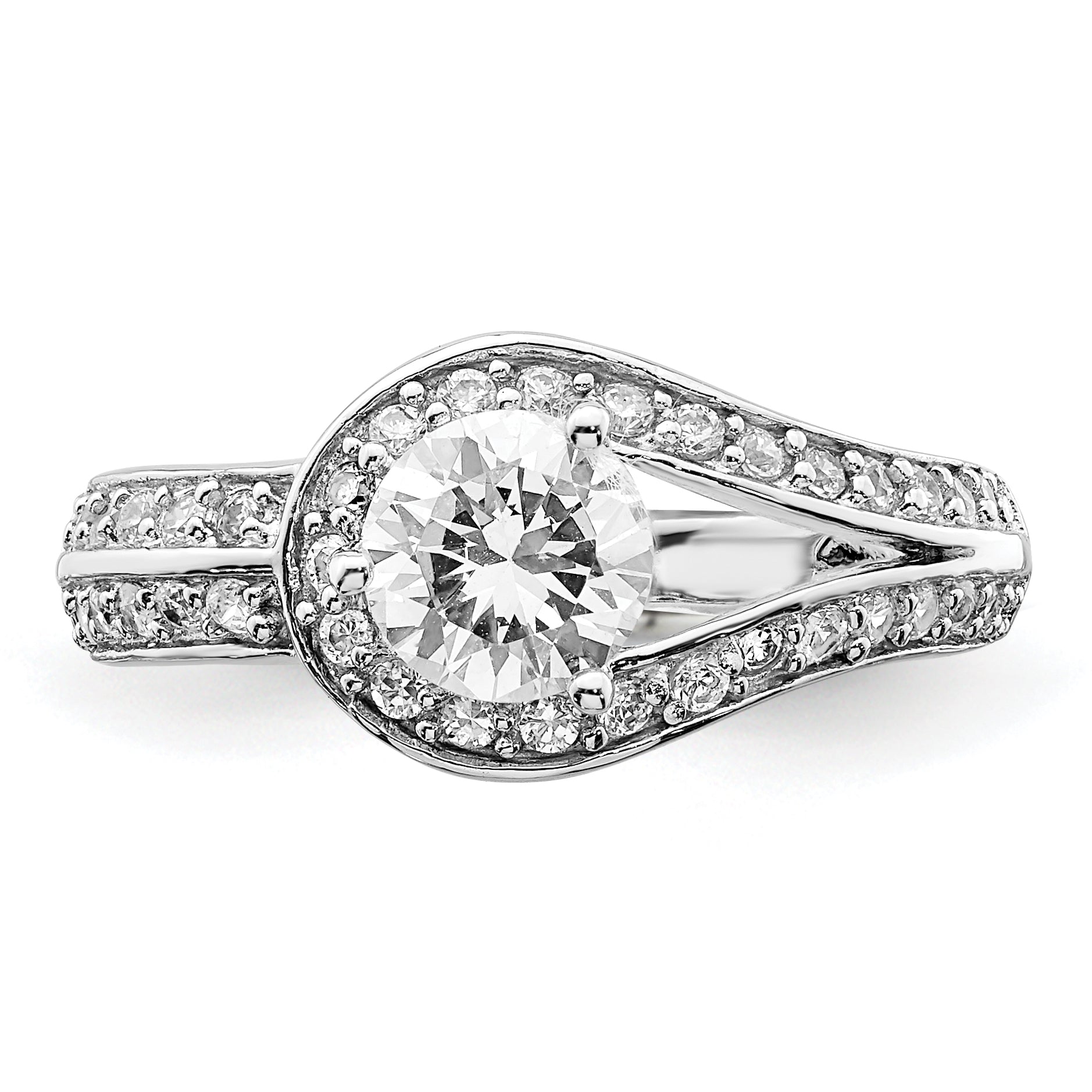 Sterling Silver Rhodium-Plated Plated Cubic Zirconi Ring