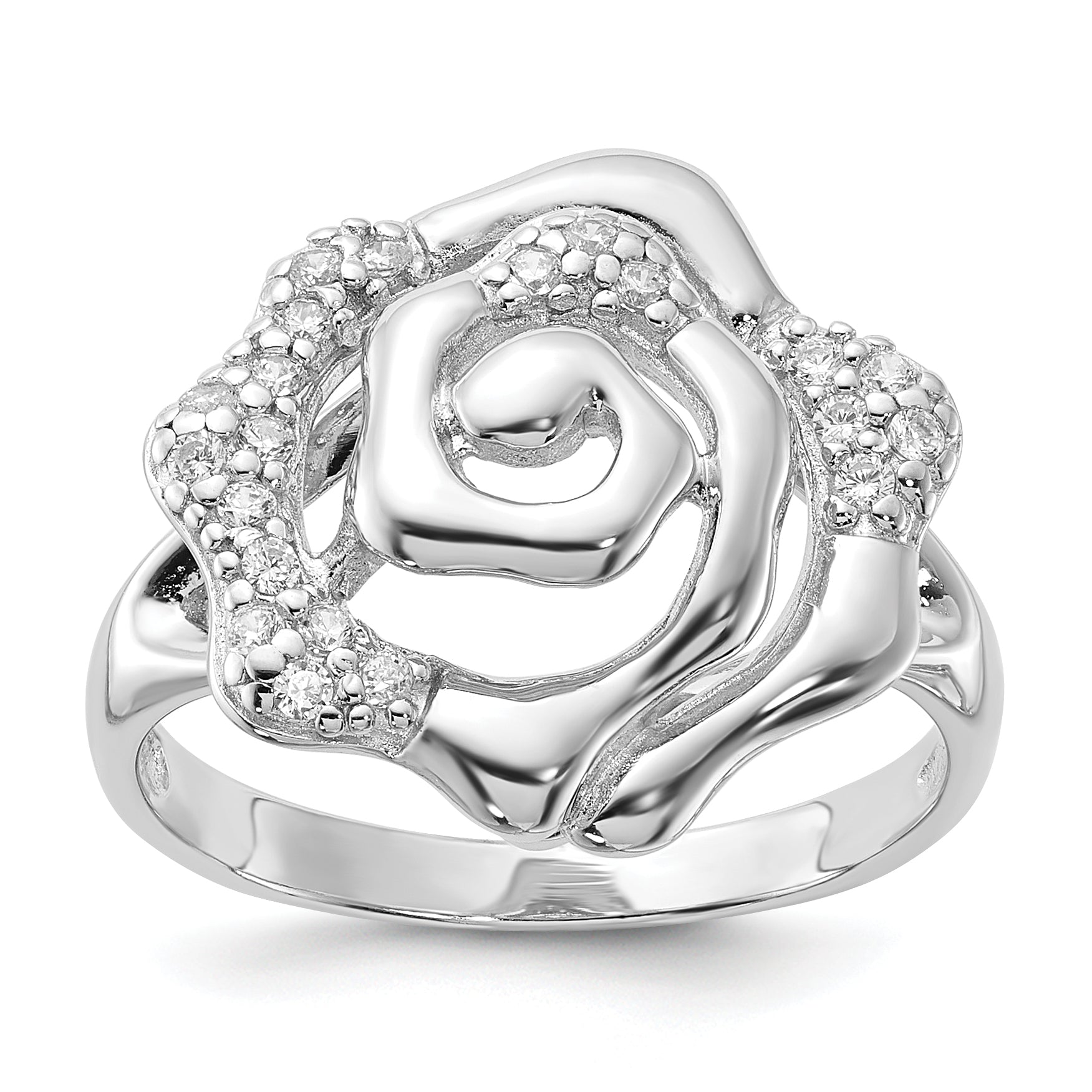 Sterling Silver Rhodium Plated CZ Rose Ring Main image