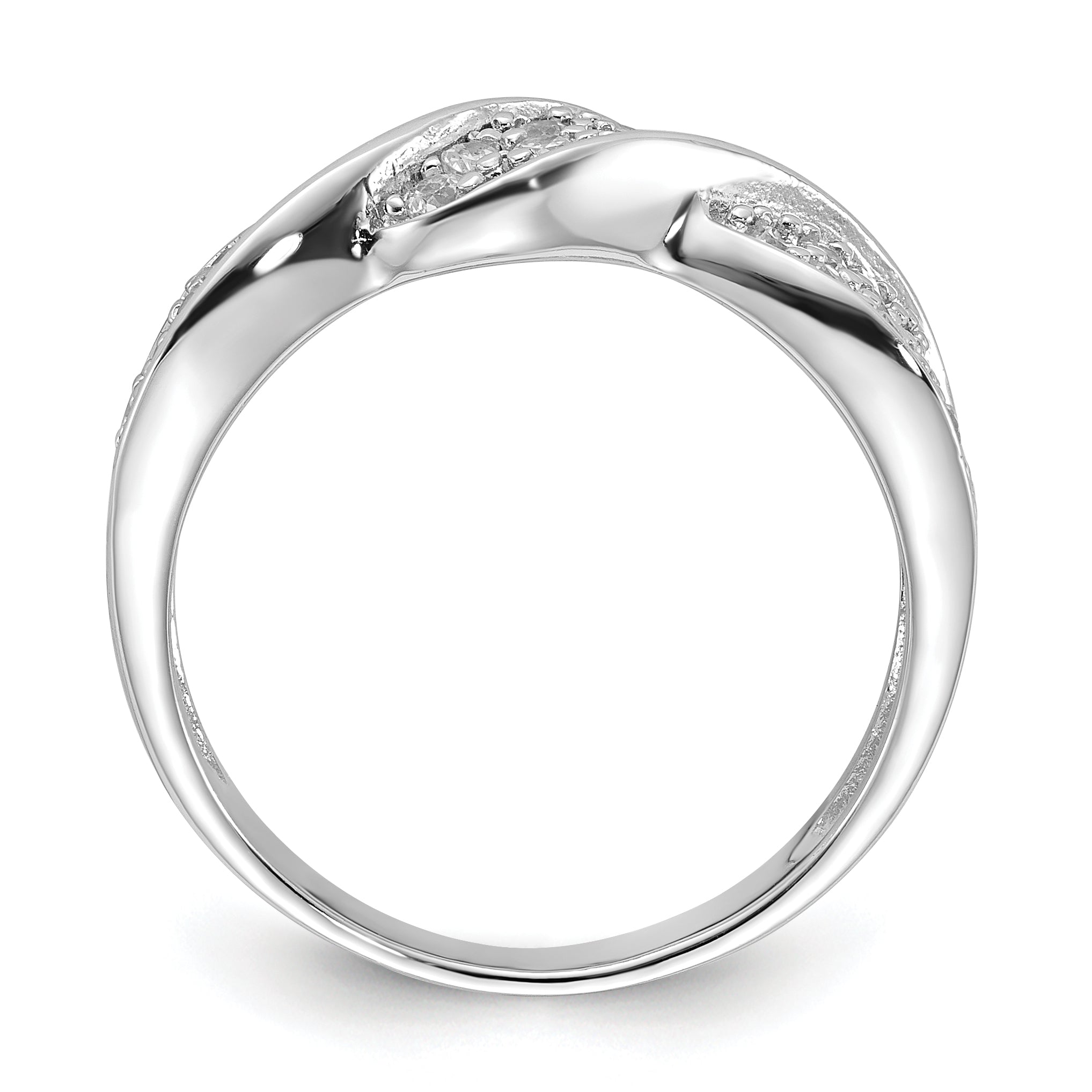 Sterling Silver Rhodium Plated CZ Twisted Ring