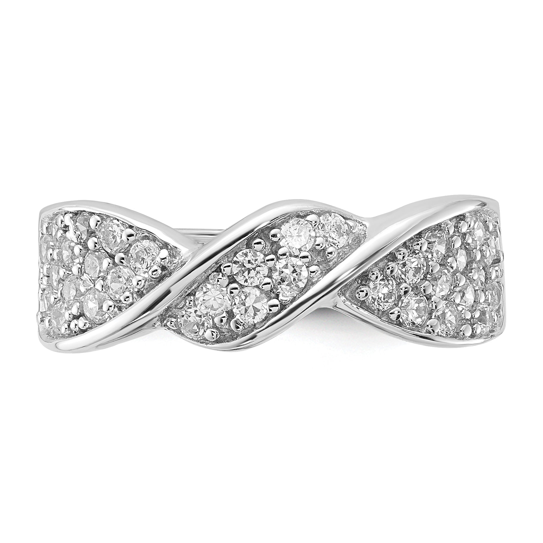 Sterling Silver Rhodium Plated CZ Twisted Ring