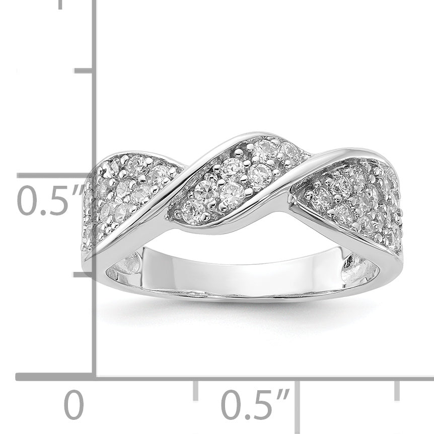 Sterling Silver Rhodium Plated CZ Twisted Ring