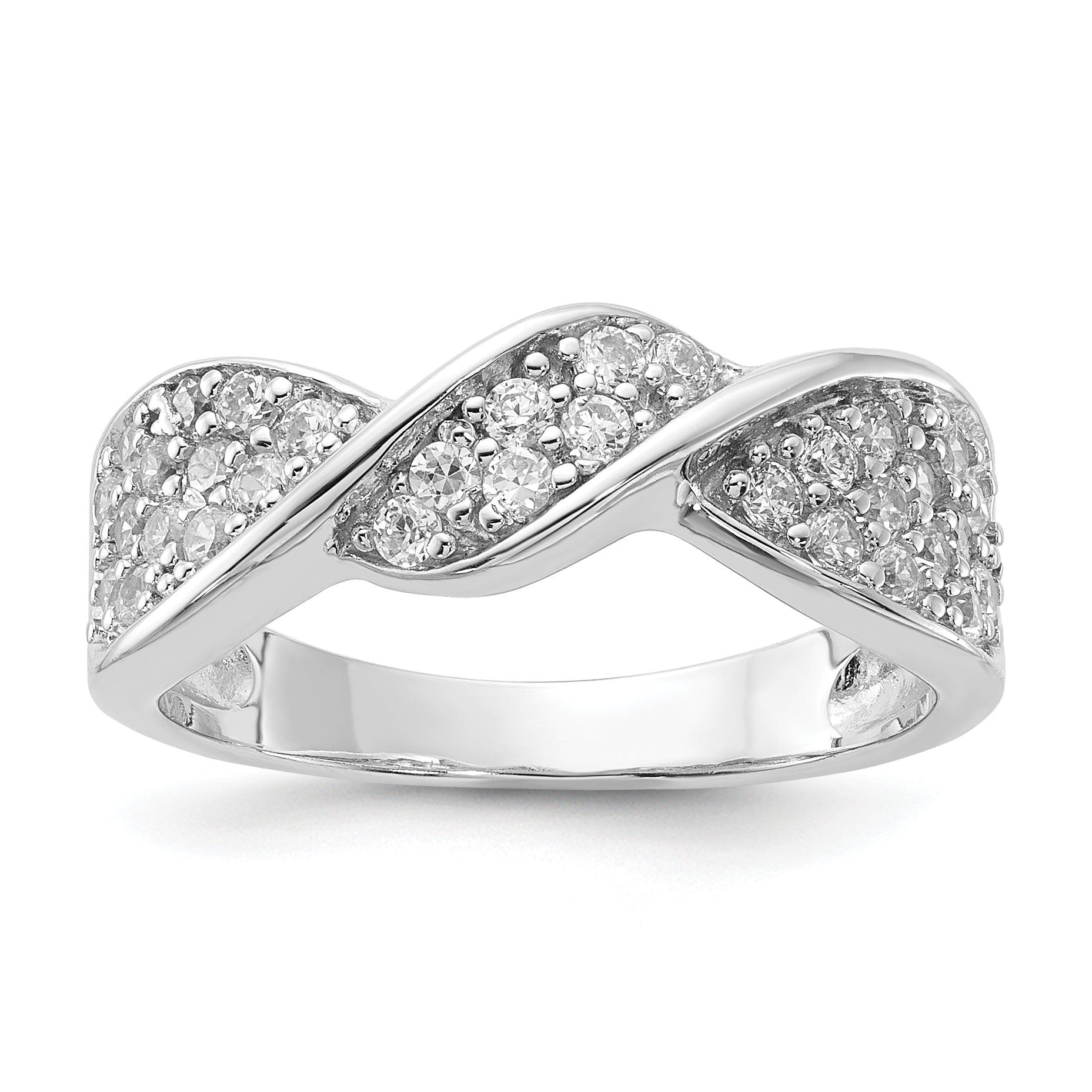 Sterling Silver Rhodium Plated CZ Twisted Ring Main image