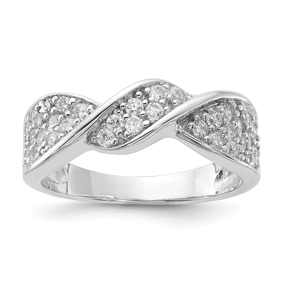 Sterling Silver Rhodium Plated CZ Twisted Ring