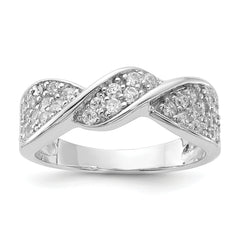 Sterling Silver Rhodium Plated CZ Twisted Ring