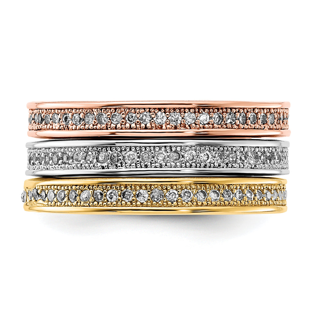 Sterling Silver Gold-tone & Rose-tone Vermeil Trio Stackable Ring Set