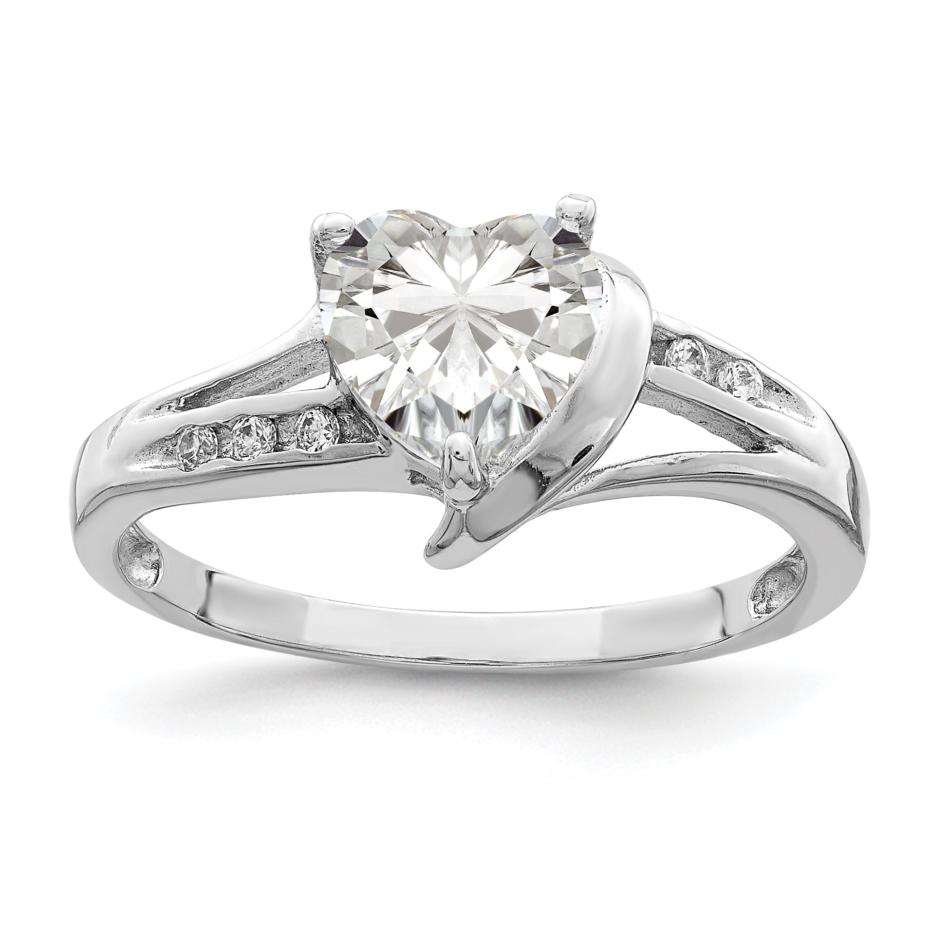 Sterling Silver Rhodium Plated CZ Heart Ring Main image
