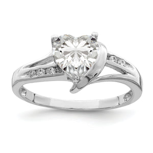 Cubic Zirconia Heart Ring in Sterling Silver, 2mm - Sophia Jewelers