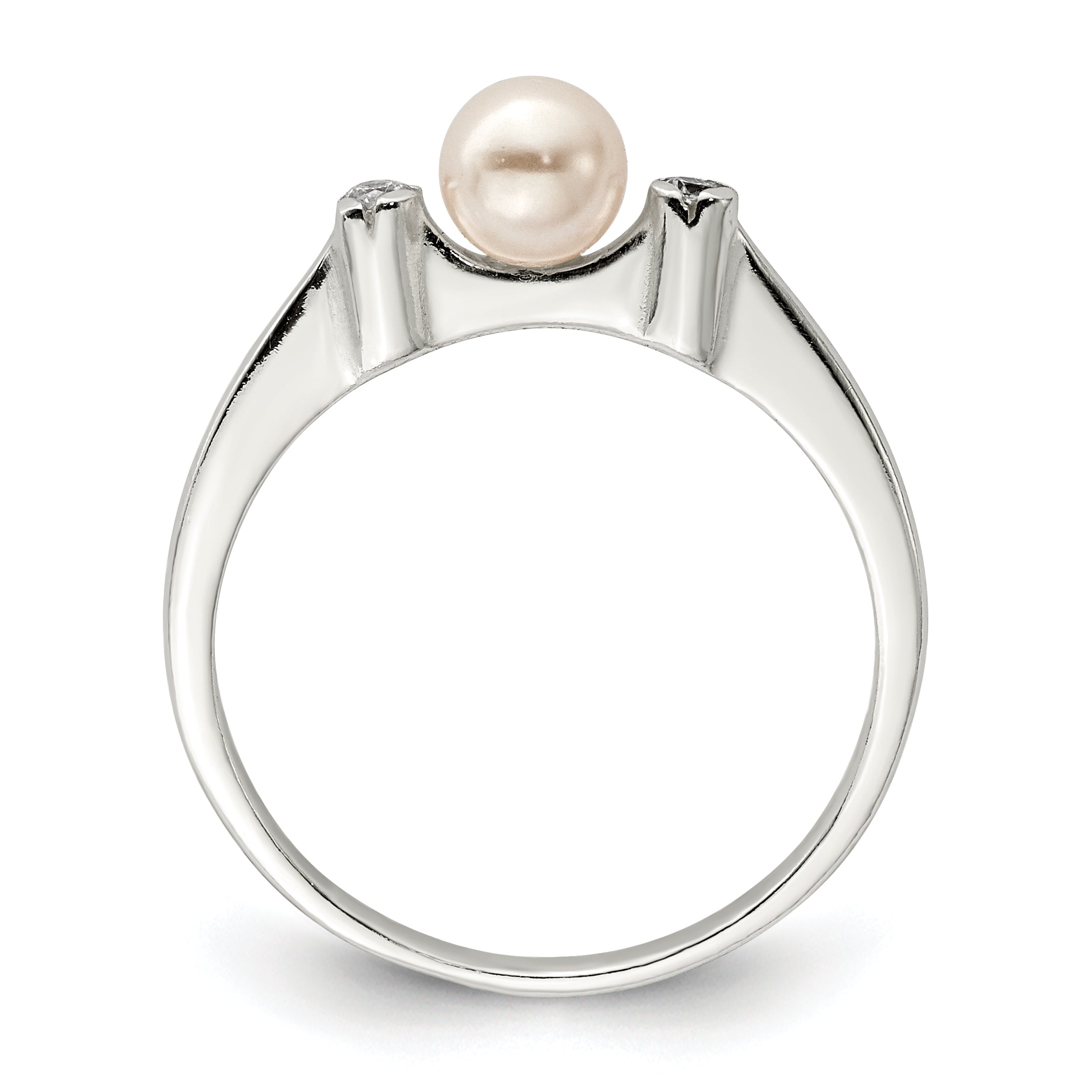 Sterling Silver CZ Imitation Pearl Ring Secondary image