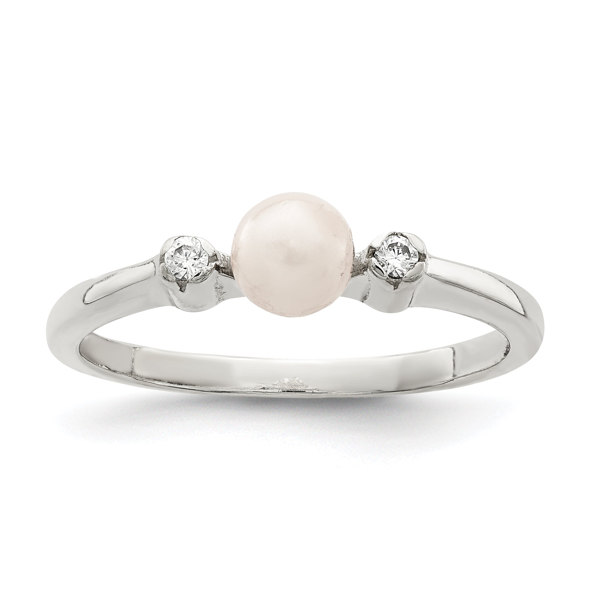 Sterling Silver CZ Imitation Pearl Ring Main image