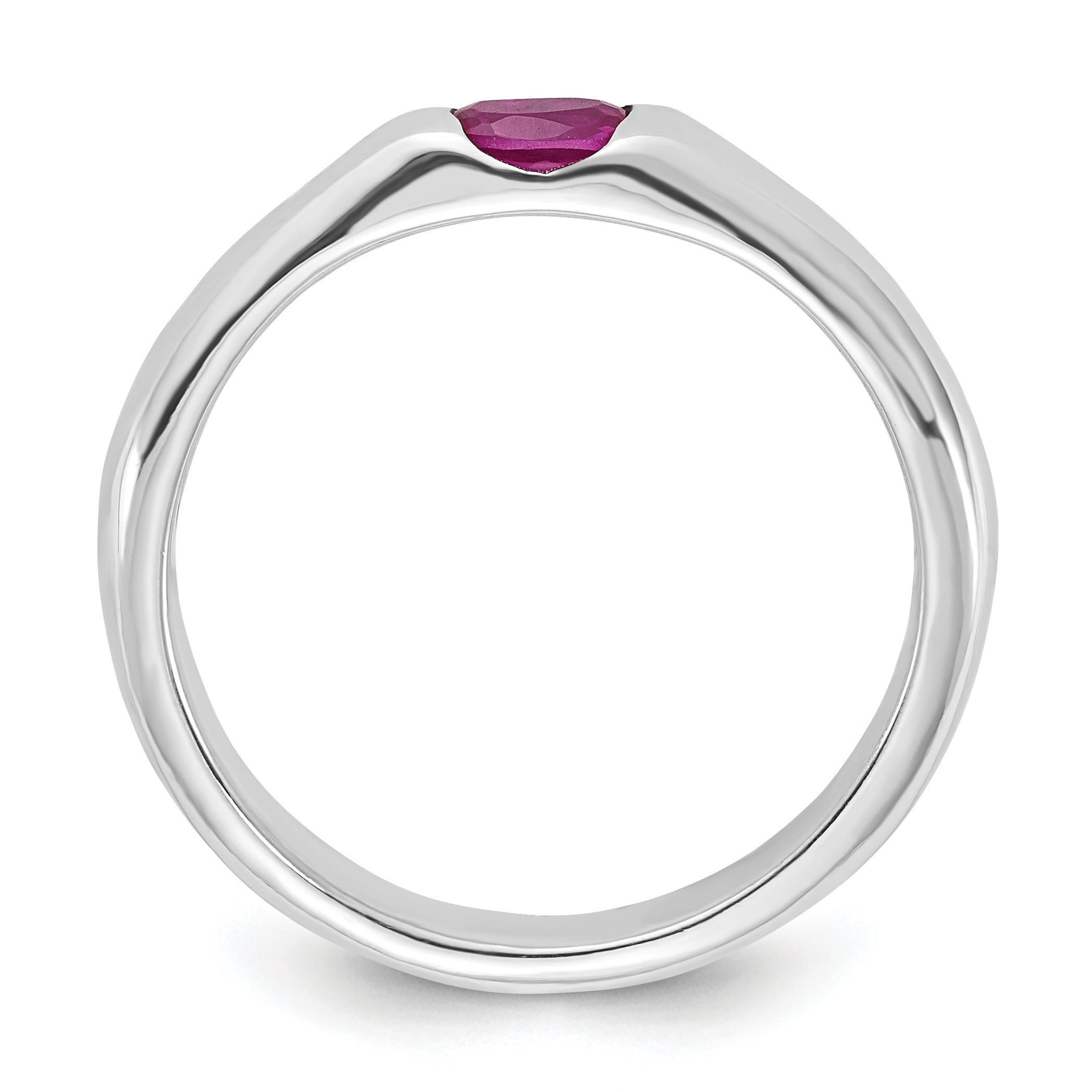 Sterling Silver Red Oval CZ Half Bezel Ring Secondary image
