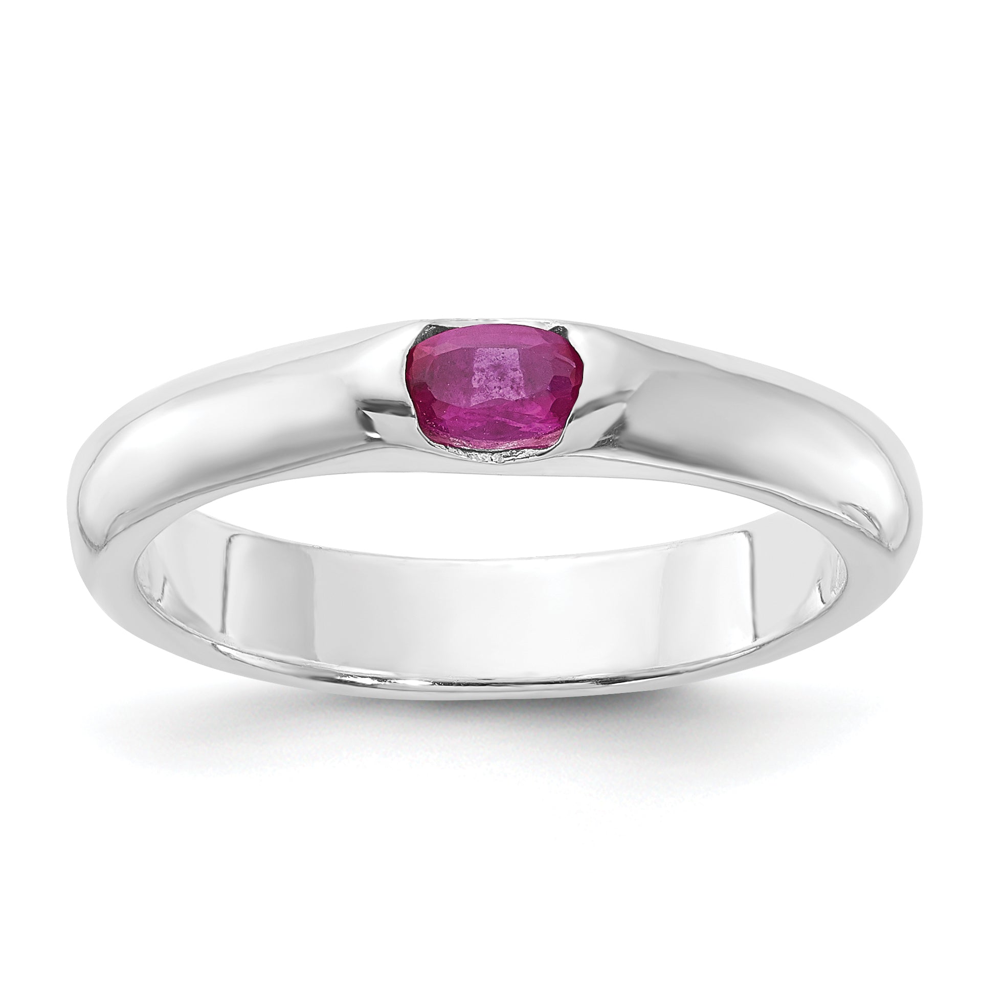 Sterling Silver Red Oval CZ Half Bezel Ring Main image