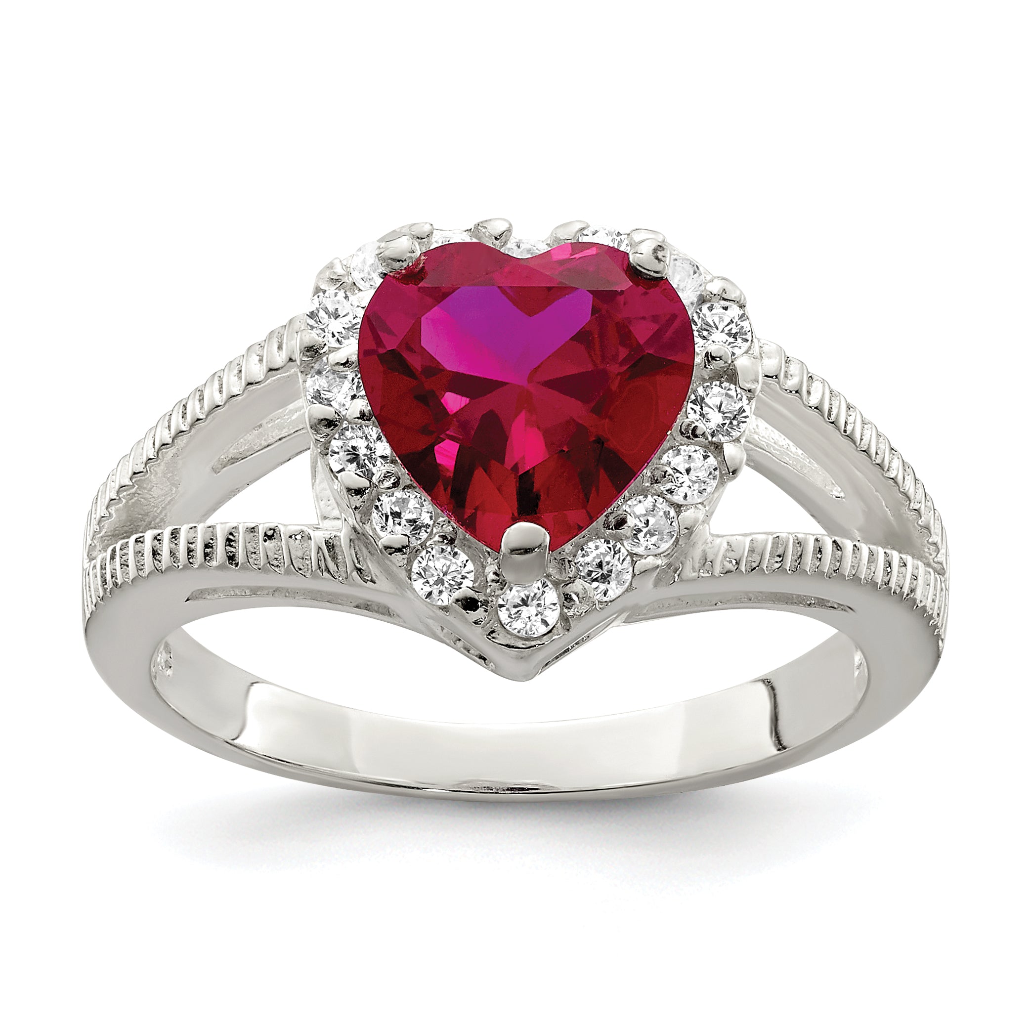 Sterling Silver Red CZ Heart Ring Main image
