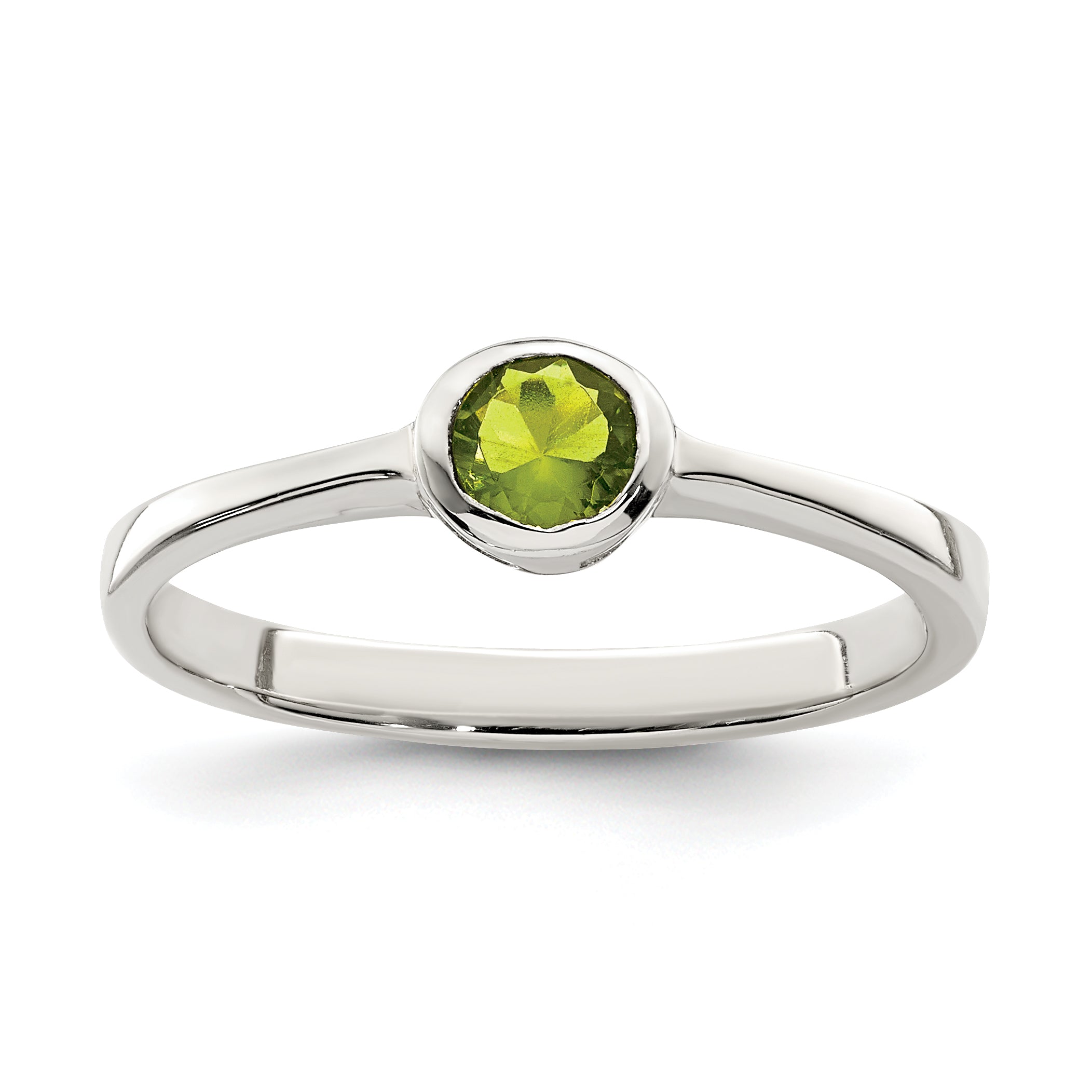 Sterling Silver Lime Green Round Bezel CZ Ring Main image
