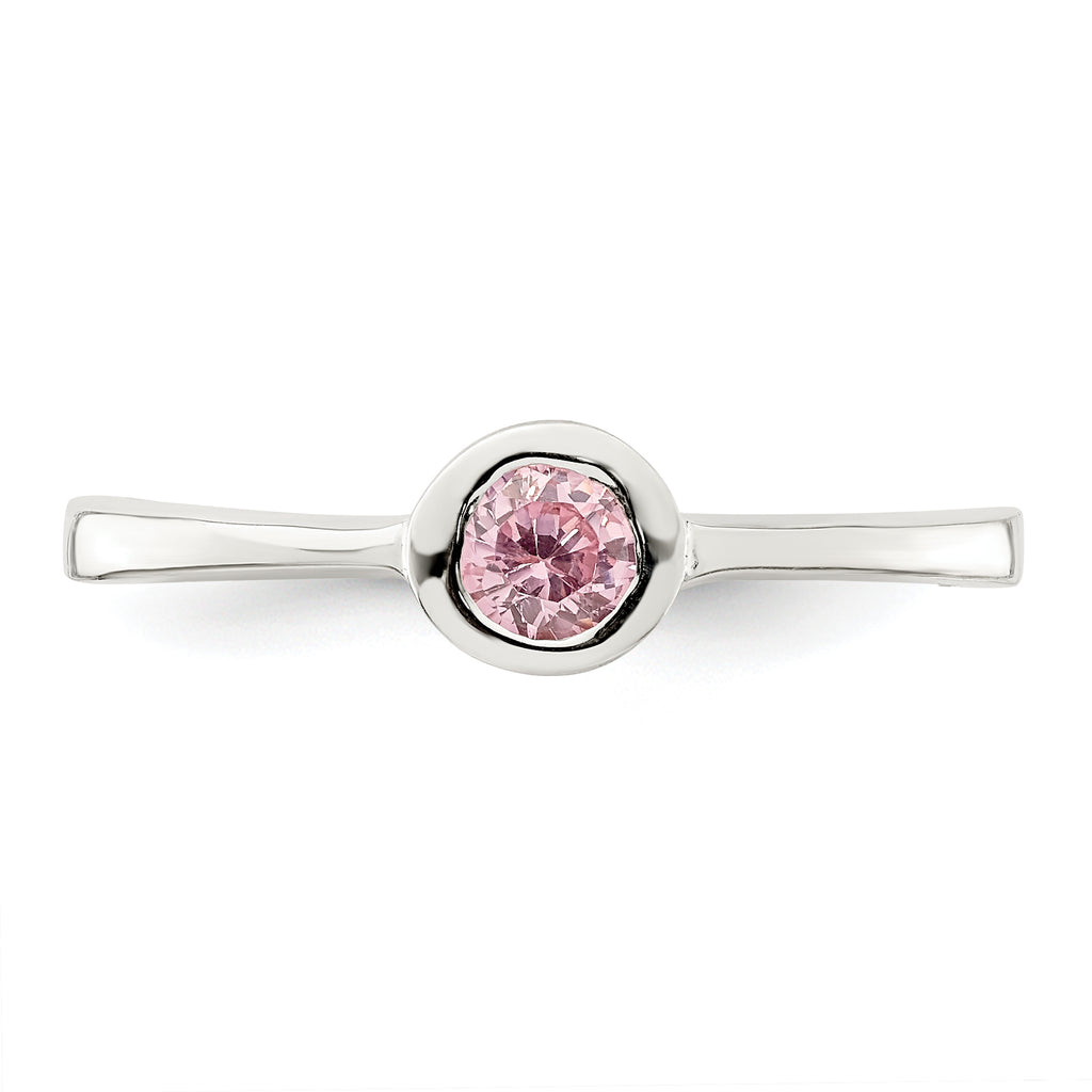 Sterling Silver Pink Round Bezel CZ Ring