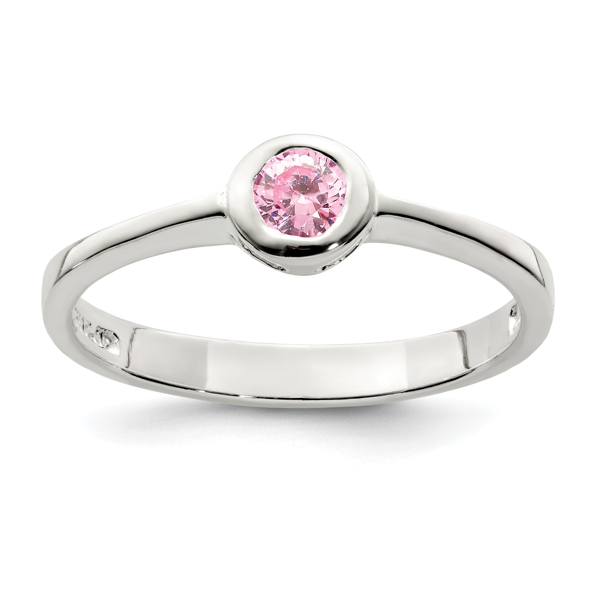 Sterling Silver Pink Round Bezel CZ Ring Main image