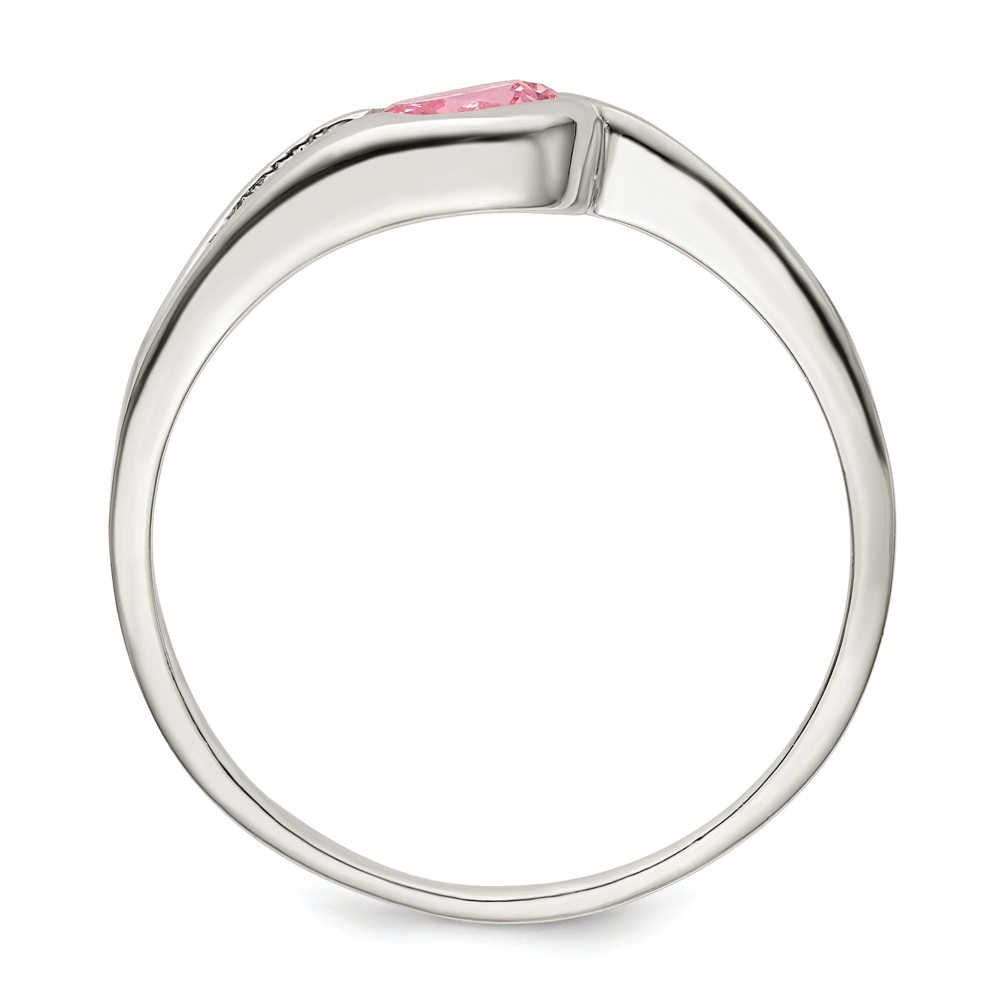 Sterling Silver Pink Round Bezel CZ Ring Secondary image