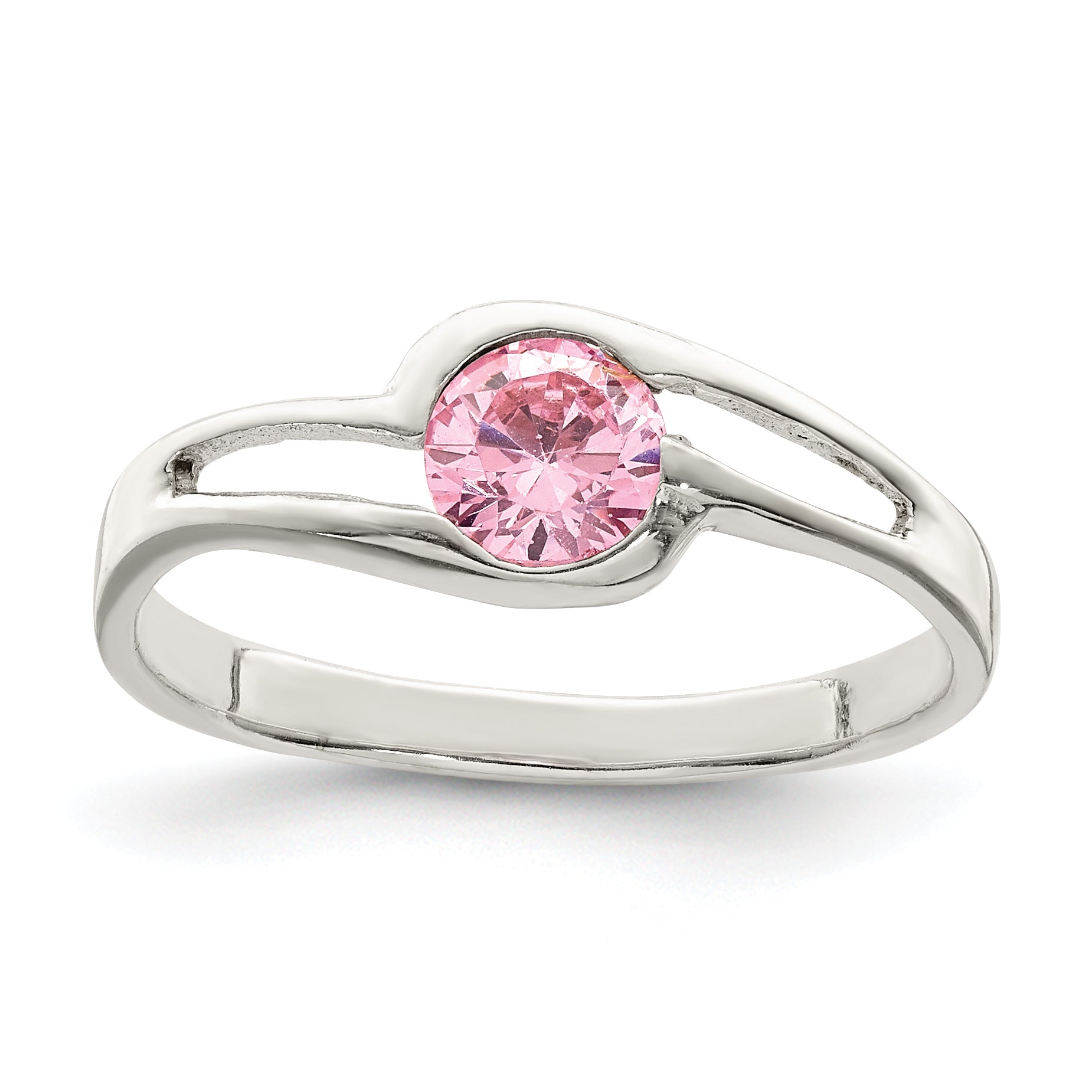 Sterling Silver Pink Round Bezel CZ Ring Main image