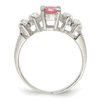Sterling Silver Pink Round CZ With Side Stones Ring