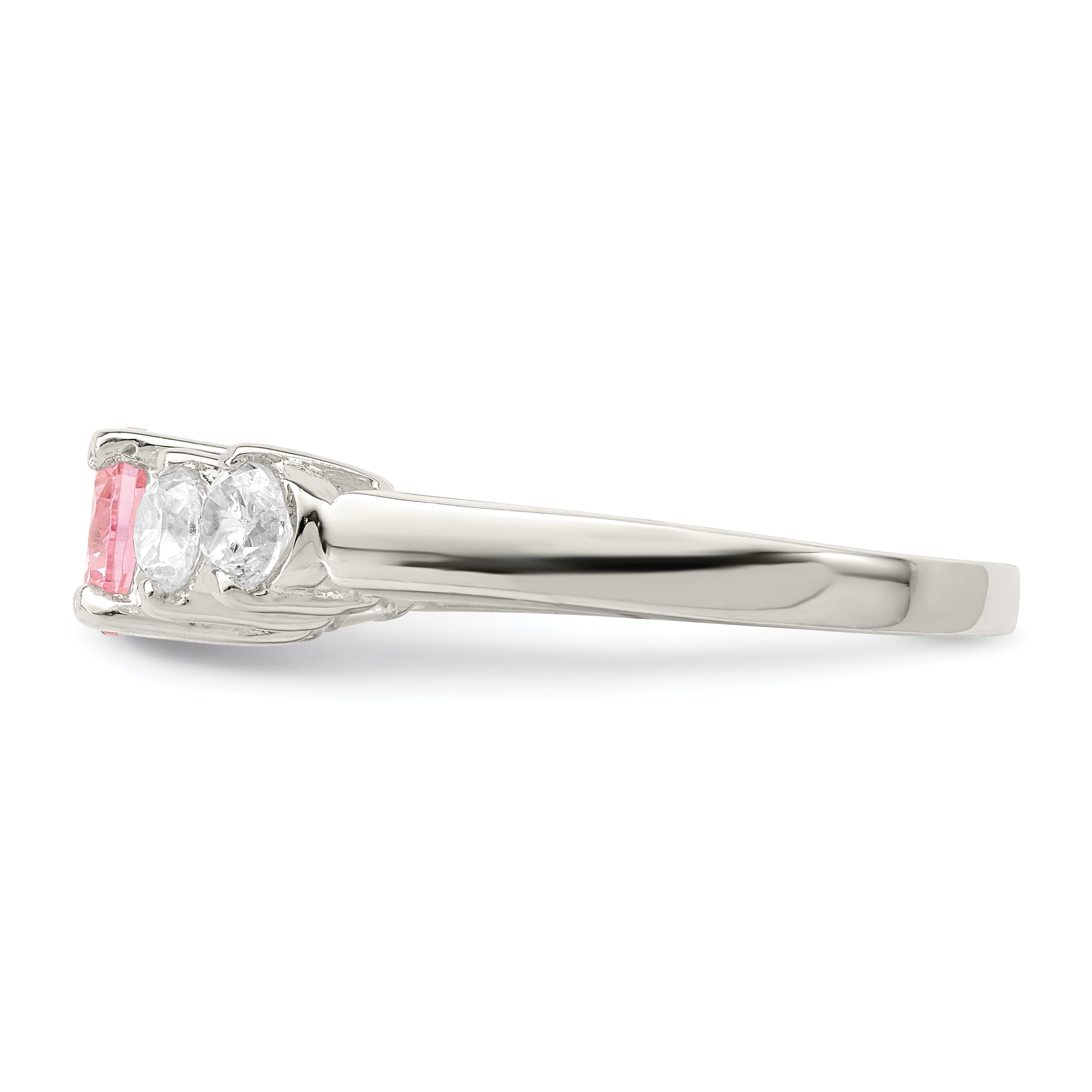 Sterling Silver Pink Round CZ With Side Stones Ring