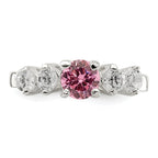 Sterling Silver Pink Round CZ With Side Stones Ring