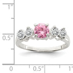 Sterling Silver Pink Round CZ With Side Stones Ring