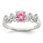 Sterling Silver Pink Round CZ With Side Stones Ring