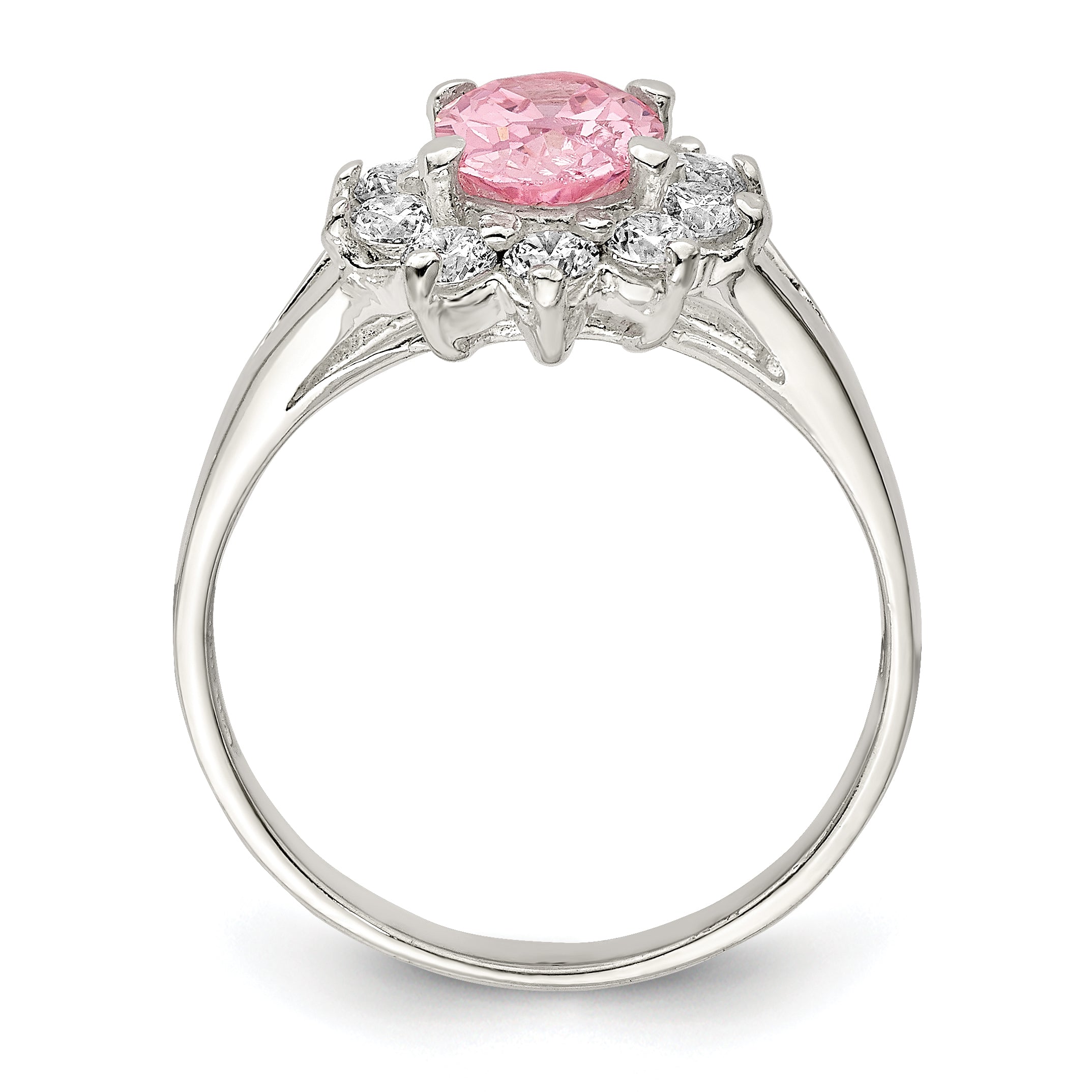 Sterling Silver Pink Oval CZ Cluster Ring Secondary image