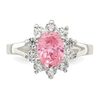 Sterling Silver Pink Oval CZ Cluster Ring