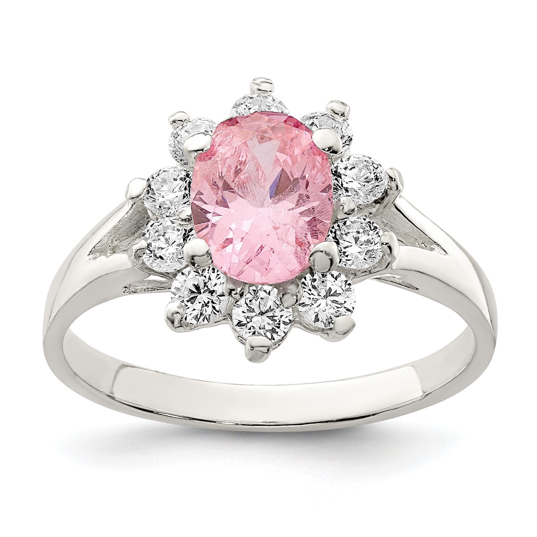 Sterling Silver Pink Oval CZ Cluster Ring Main image