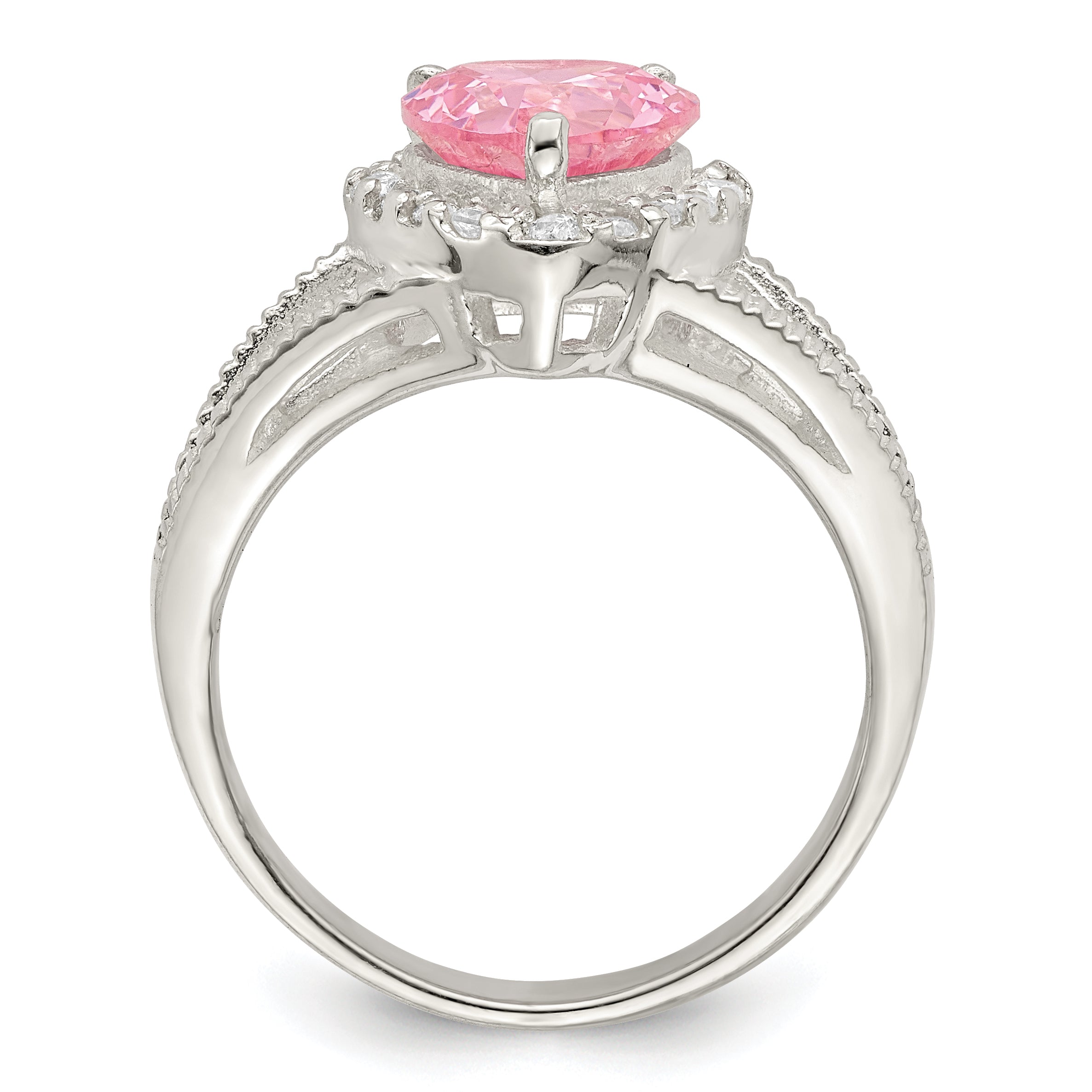 Sterling Silver Pink CZ Heart Ring Secondary image