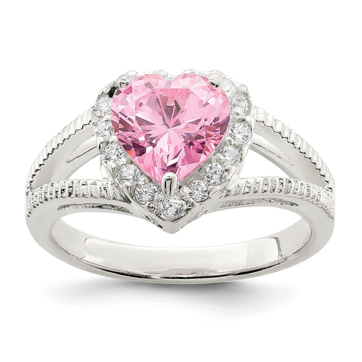 Pink Cubic Zirconia Heart Ring in Sterling Silver, Textured - Sophia Jewelers Main image