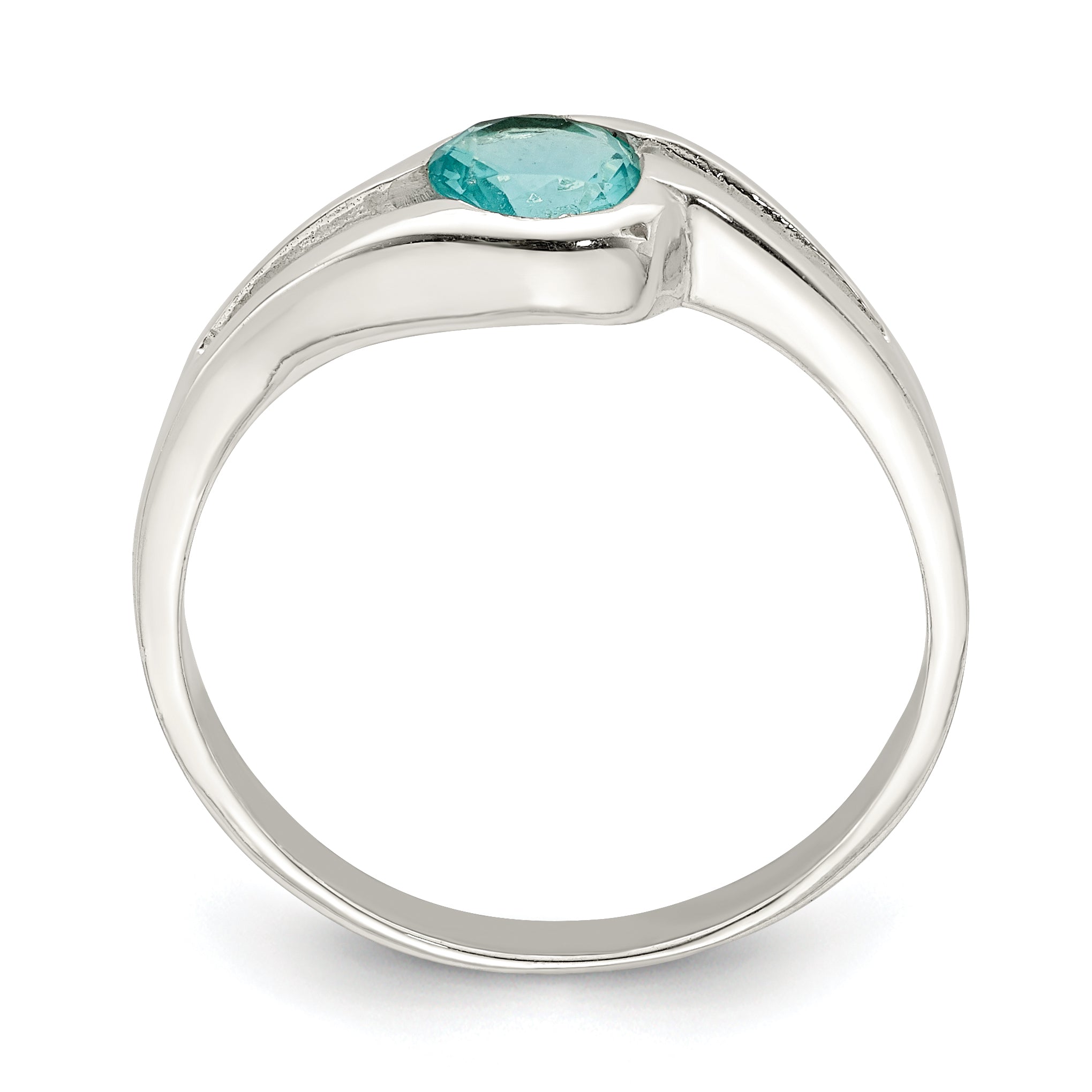 Sterling Silver Light Blue Round Bezel CZ Ring Secondary image
