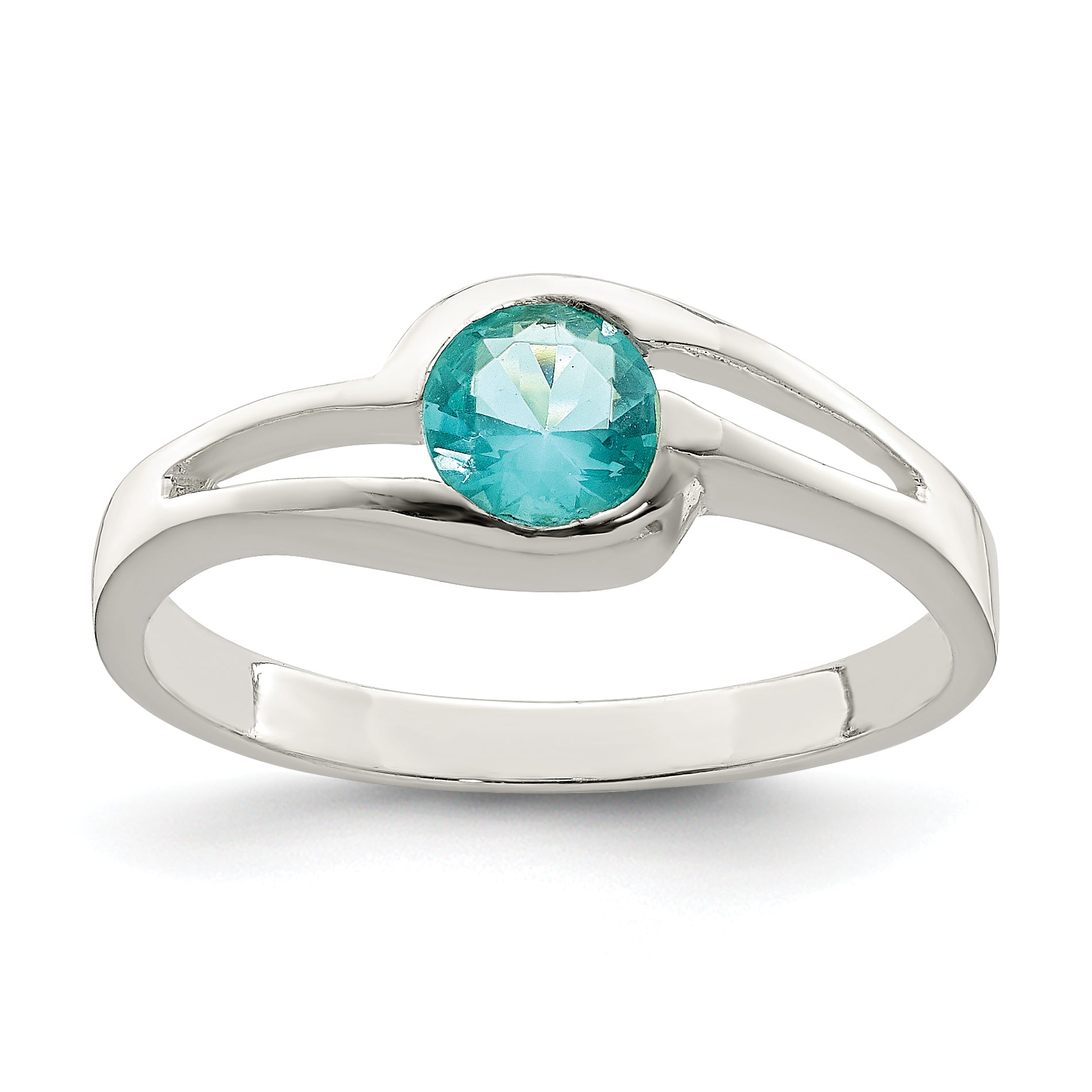 Sterling Silver Light Blue Round Bezel CZ Ring Main image