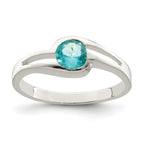 Sterling Silver Light Blue Round Bezel CZ Ring