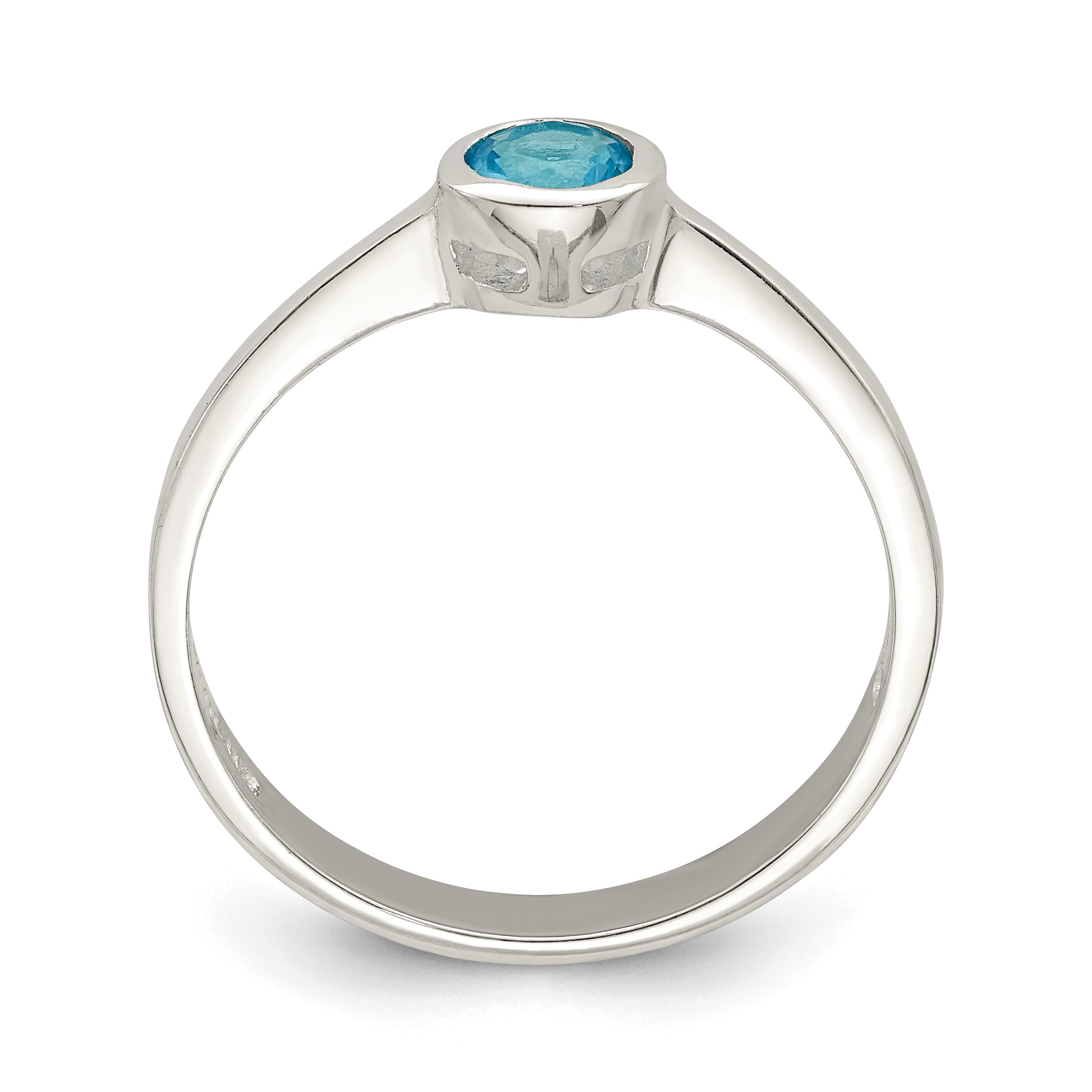 Sterling Silver Light Blue Round Bezel CZ Ring Secondary image