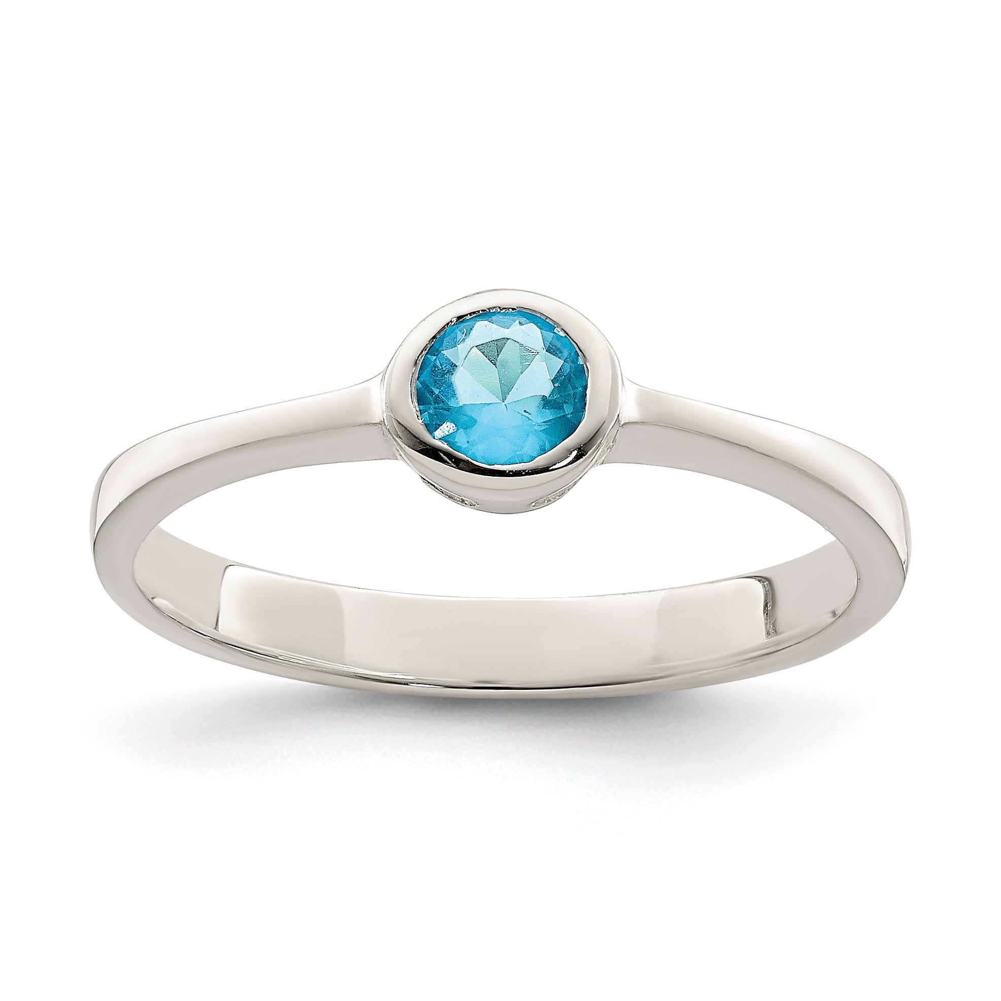 Sterling Silver Light Blue Round Bezel CZ Ring Main image