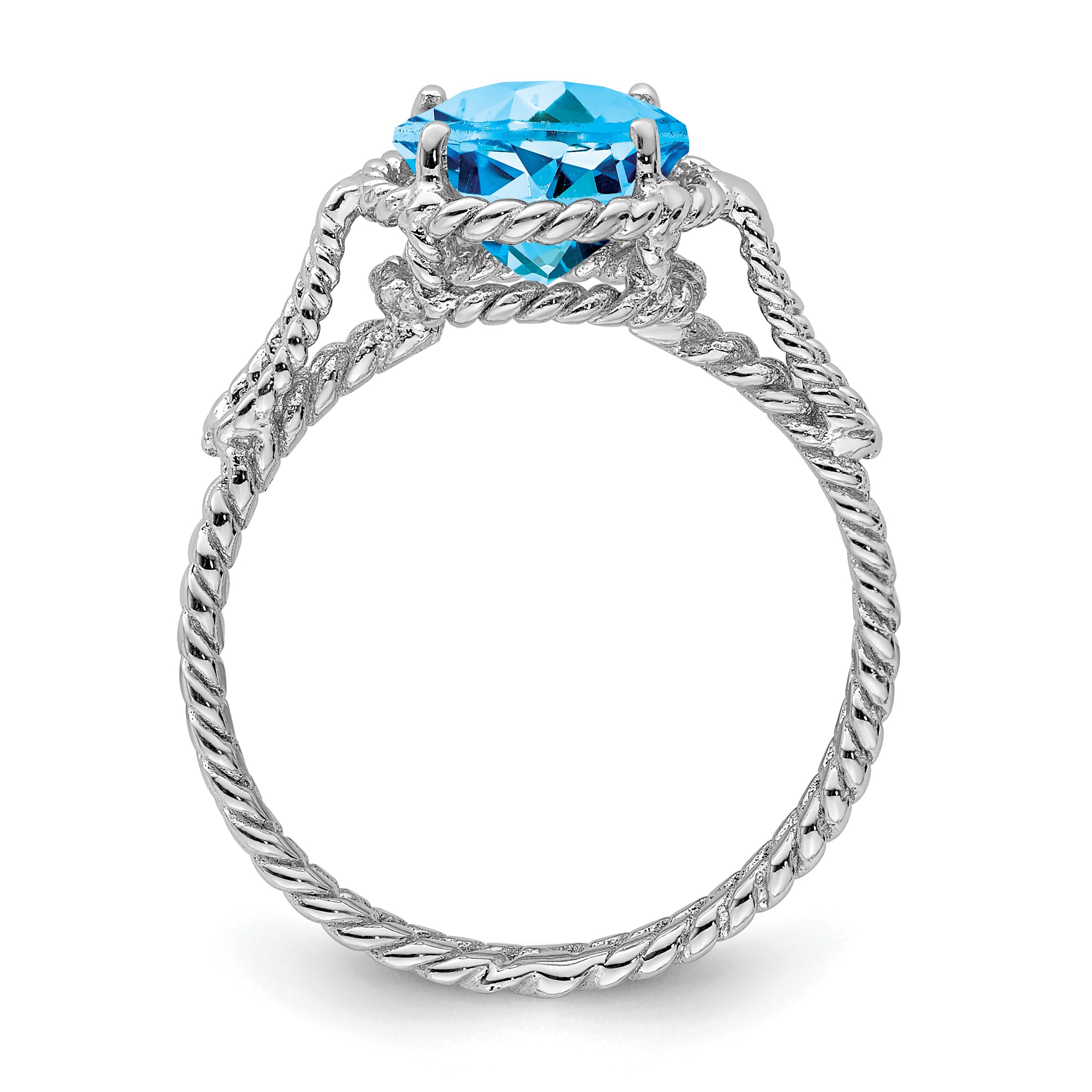 Sterling Silver Rhodium Blue Topaz Twisted Circle Ring Secondary image