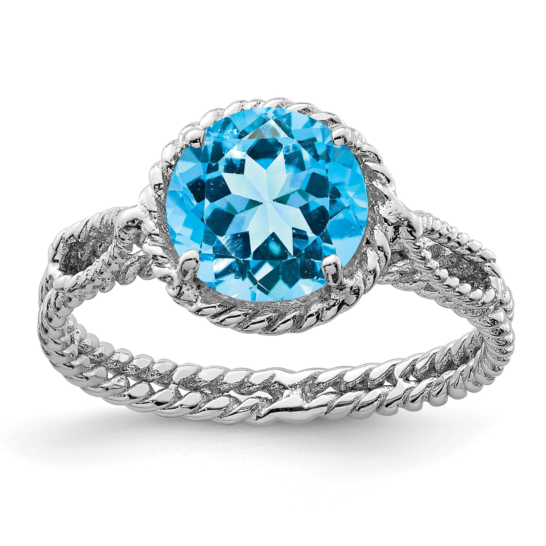 Sterling Silver Rhodium Blue Topaz Twisted Circle Ring Main image