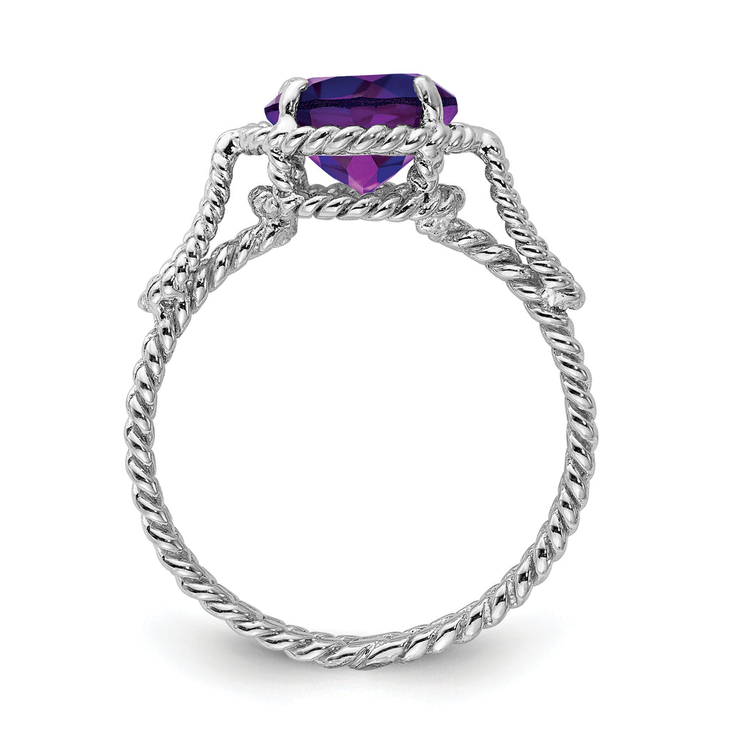 Sterling Silver Rhodium-Plated Amethyst Twisted Circle Ring