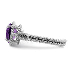 Sterling Silver Rhodium-Plated Amethyst Twisted Circle Ring